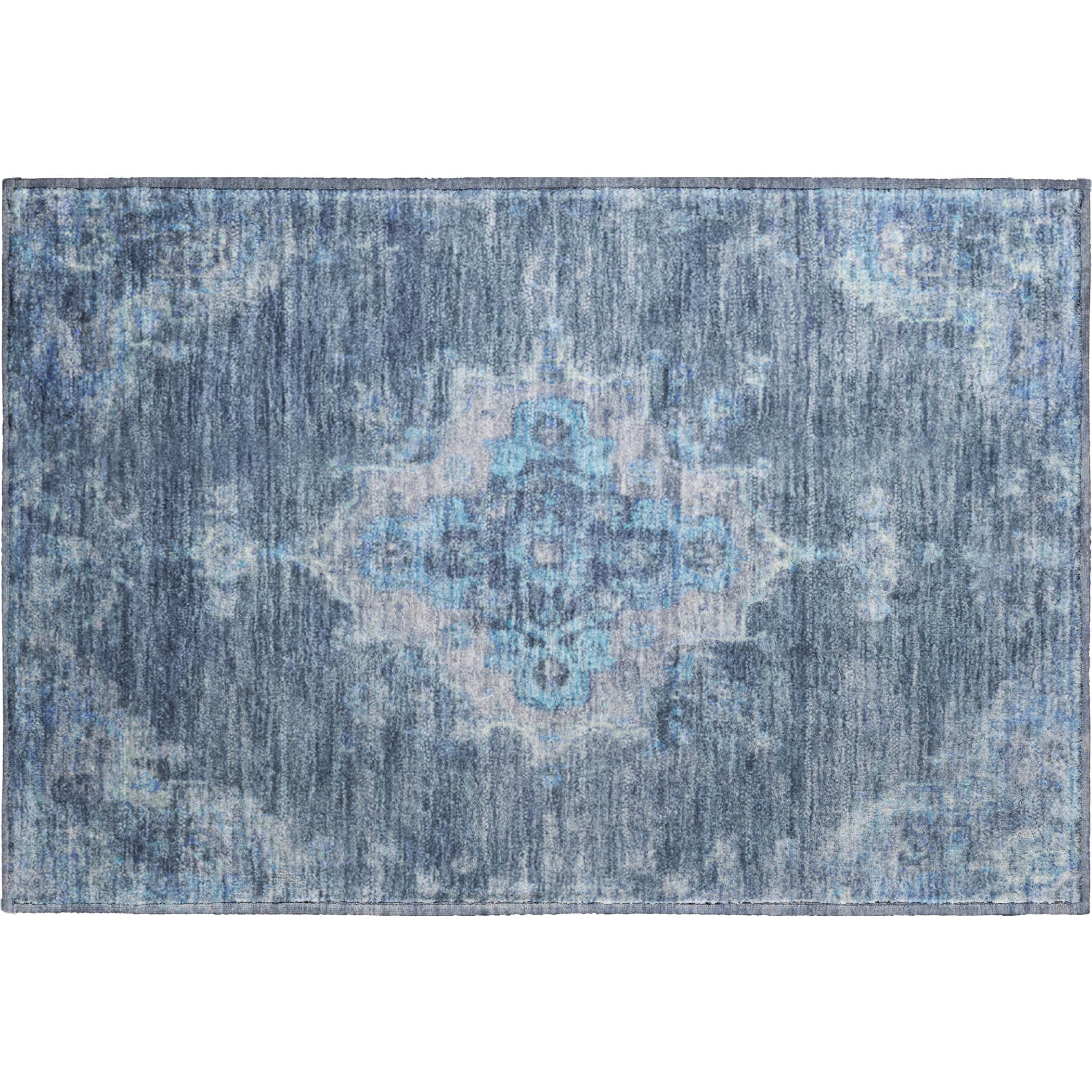 Kotor Machine Washable Traditional Blue Rug 1'8" x 2'6" #shape_Rectangle