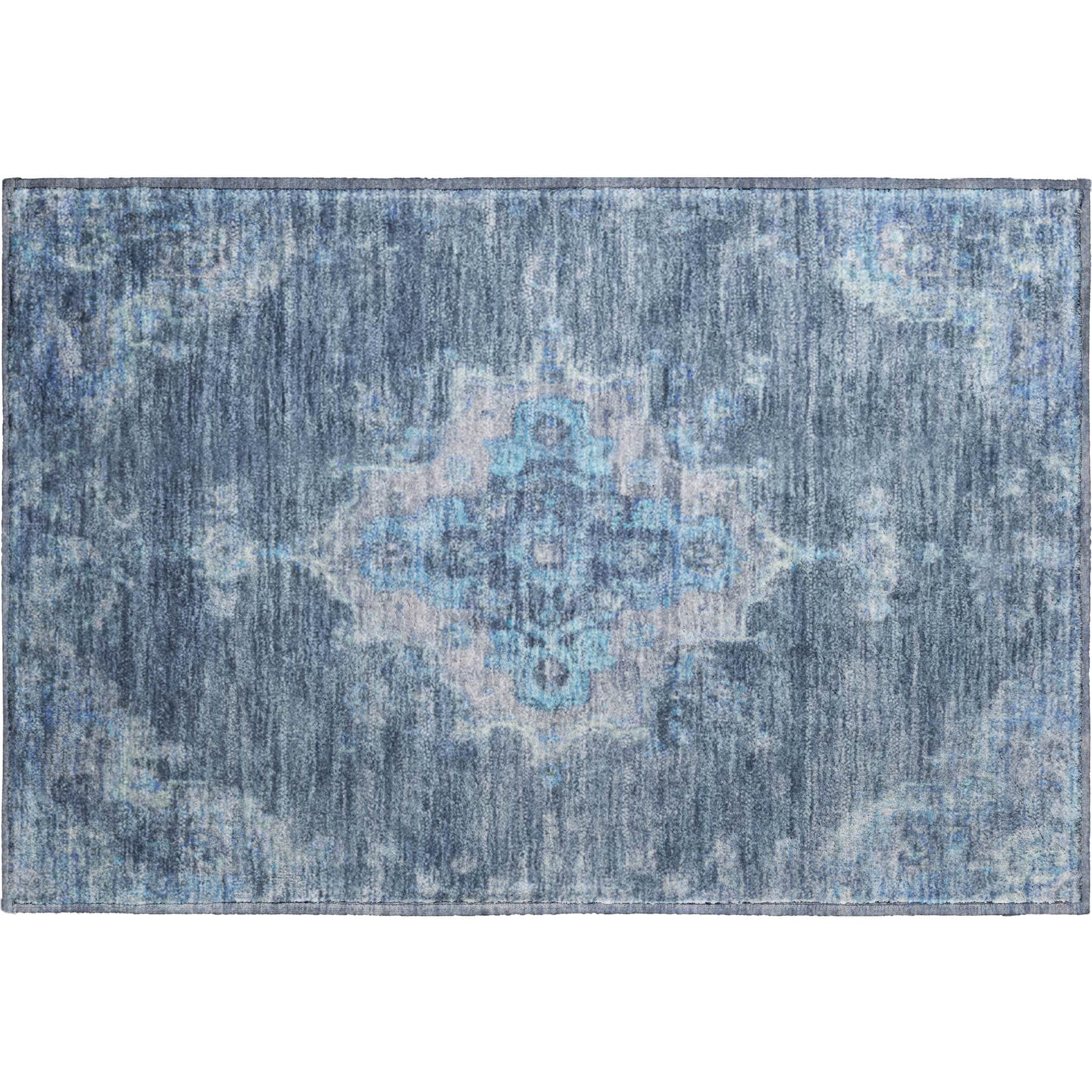 Kotor Machine Washable Traditional Blue Rug 1'8" x 2'6" #shape_Rectangle
