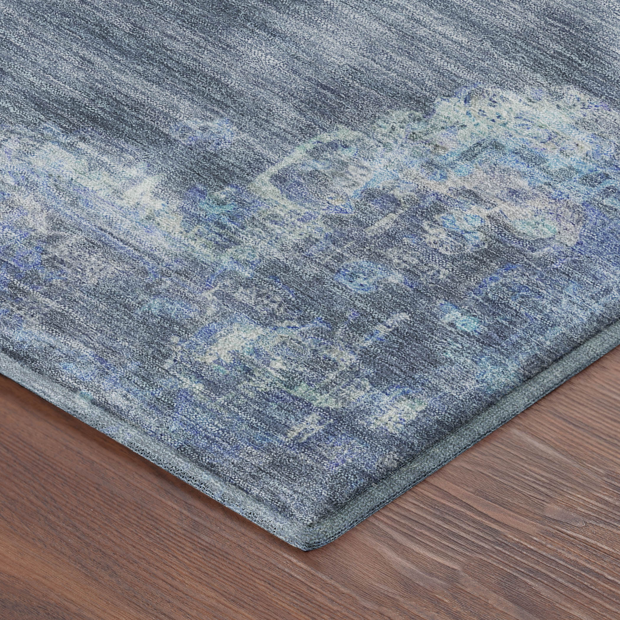 Kotor Machine Washable Traditional Blue Rug 1'8" x 2'6" #shape_Rectangle