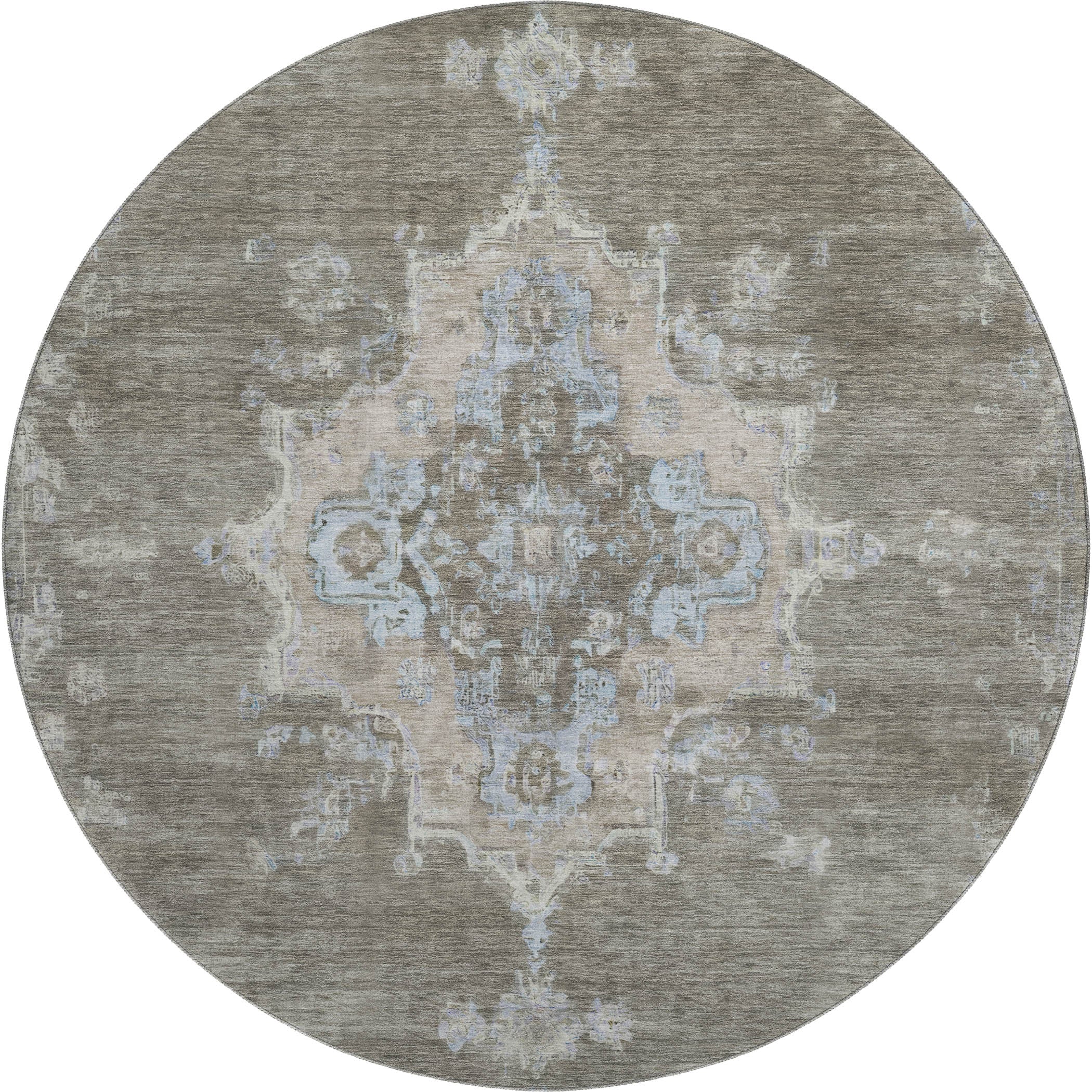 Kotor Machine Washable Traditional Brown Rug 8' x 8' #shape_Round