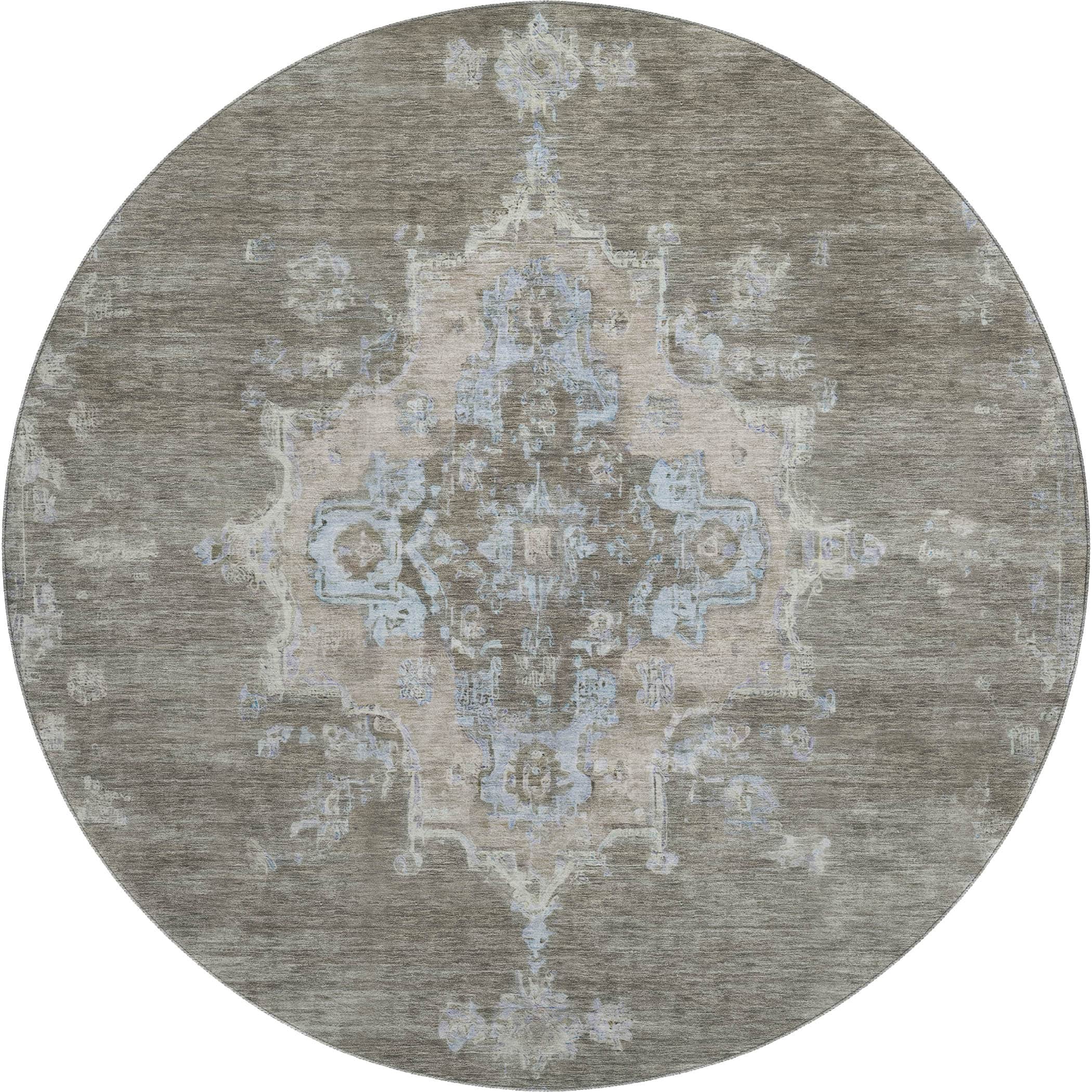 Kotor Machine Washable Traditional Brown Rug 8' x 8' #shape_Round