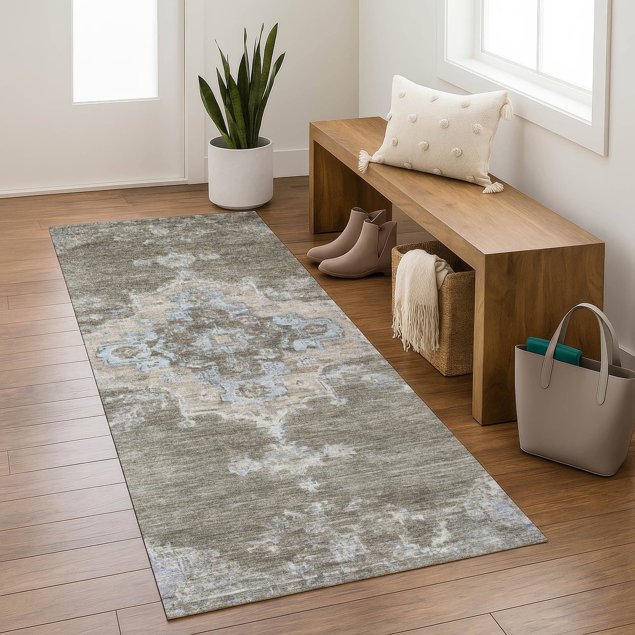 Kotor Machine Washable Traditional Brown Rug 2'3" x 7'6" #shape_Runner
