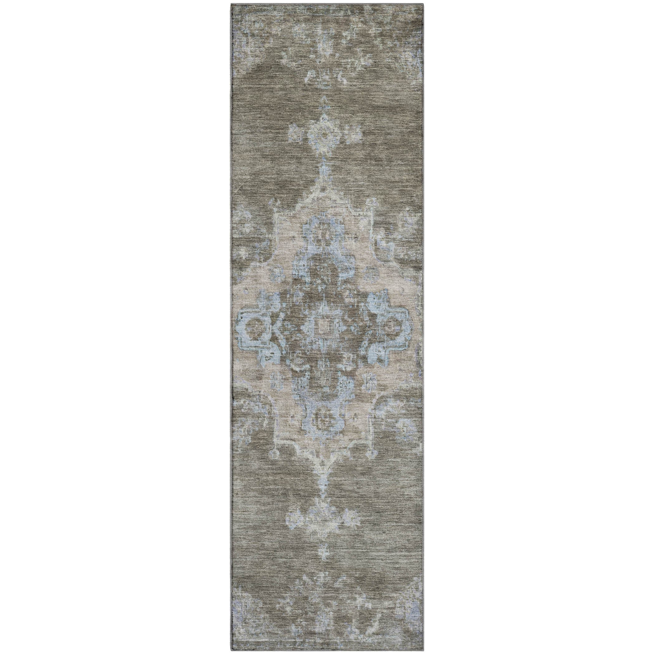 Kotor Machine Washable Traditional Brown Rug 2'3" x 7'6" #shape_Runner