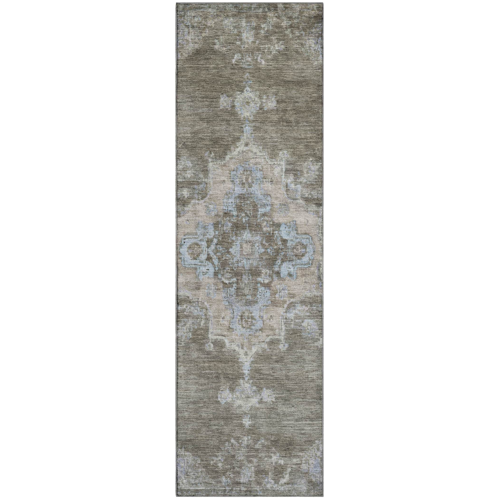 Kotor Machine Washable Traditional Brown Rug 2'3" x 7'6" #shape_Runner