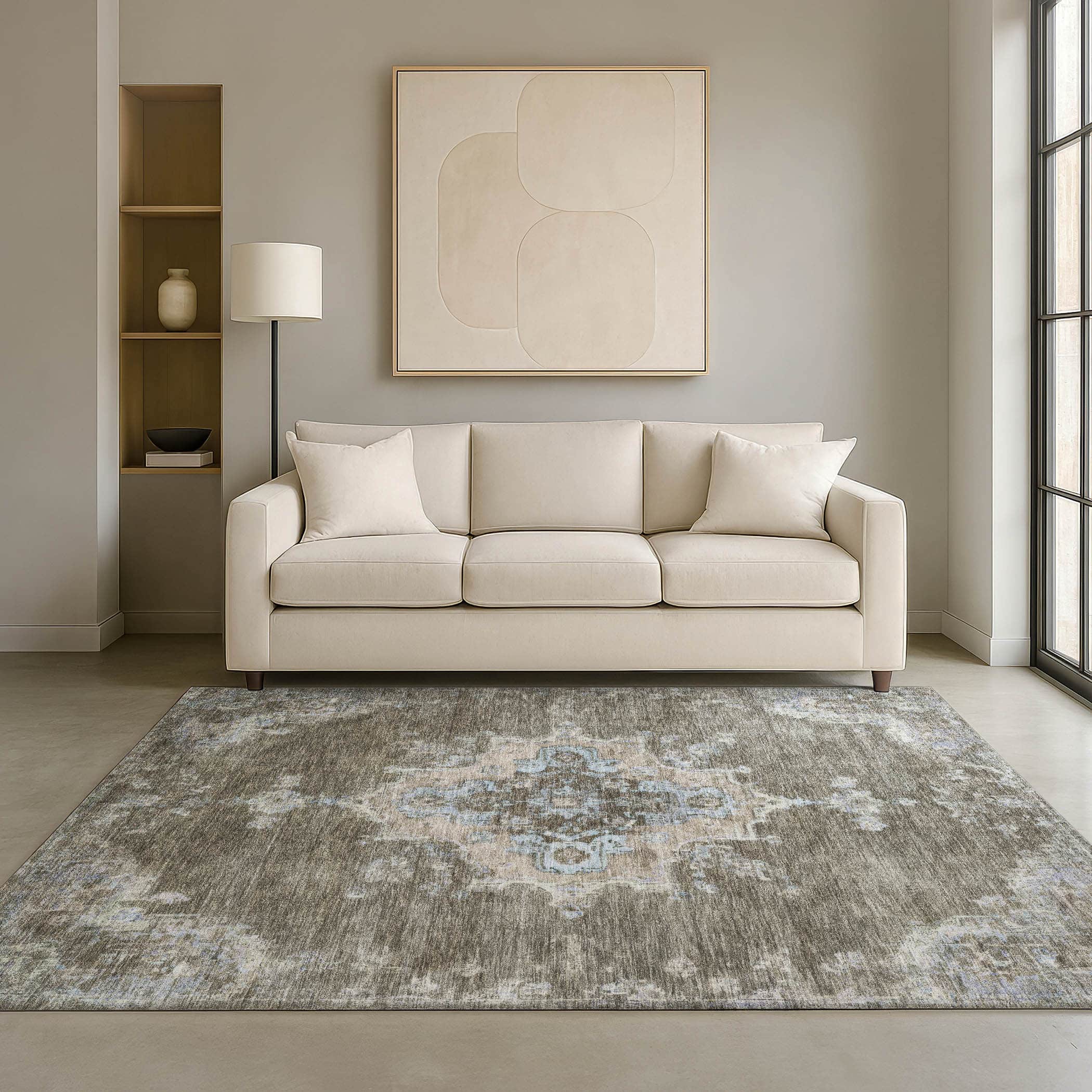 Kotor Machine Washable Traditional Brown Rug 3' x 5' #shape_Rectangle