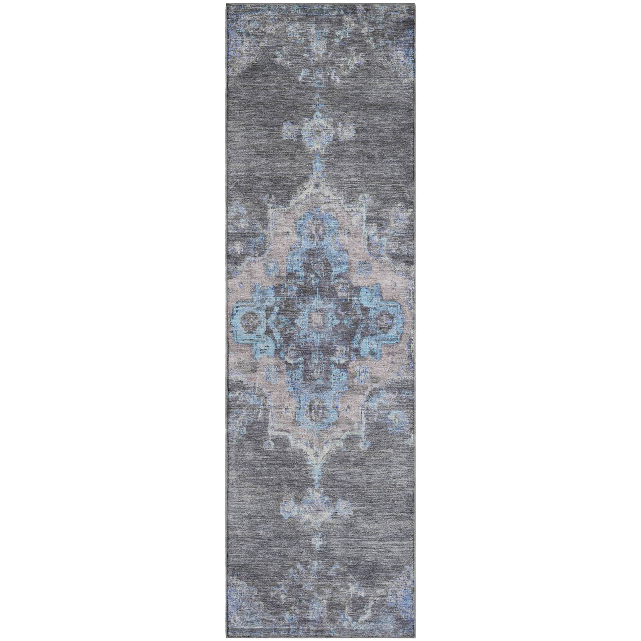 Kotor Machine Washable Traditional Graphite Gray Rug 2'3" x 7'6" #shape_Runner