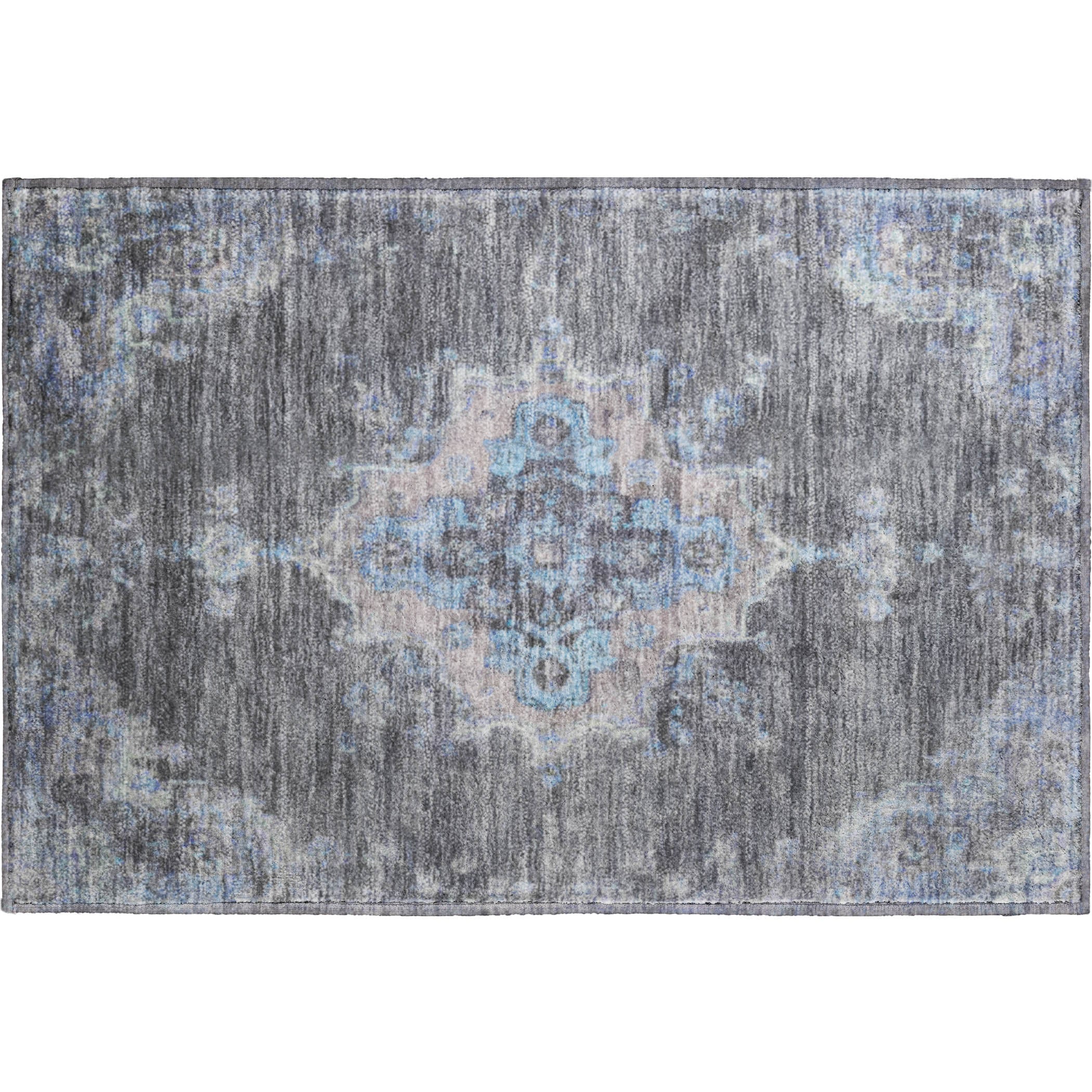 Kotor Machine Washable Traditional Graphite Gray Rug 1'8" x 2'6" #shape_Rectangle