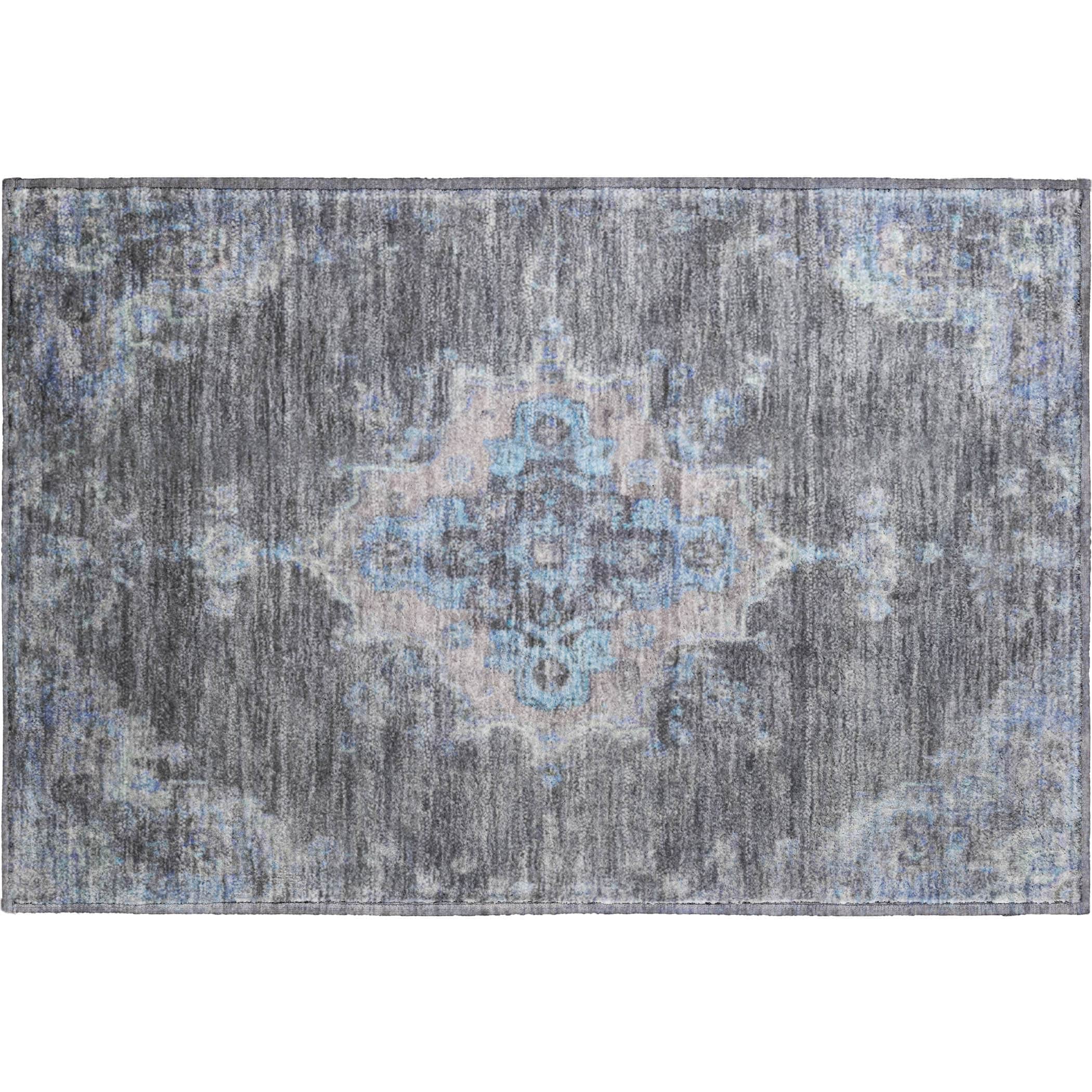 Kotor Machine Washable Traditional Graphite Gray Rug 1'8" x 2'6" #shape_Rectangle