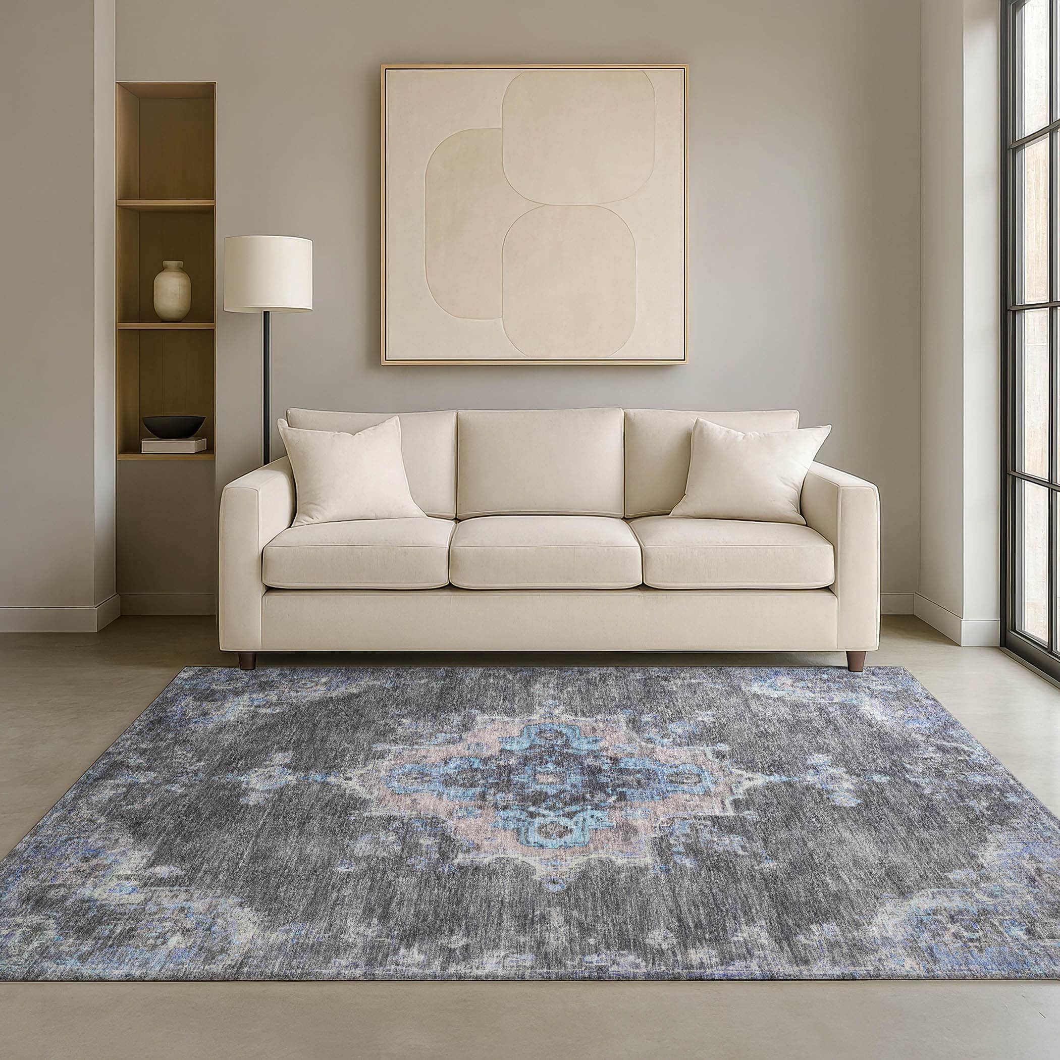 Kotor Machine Washable Traditional Graphite Gray Rug 3' x 5' #shape_Rectangle