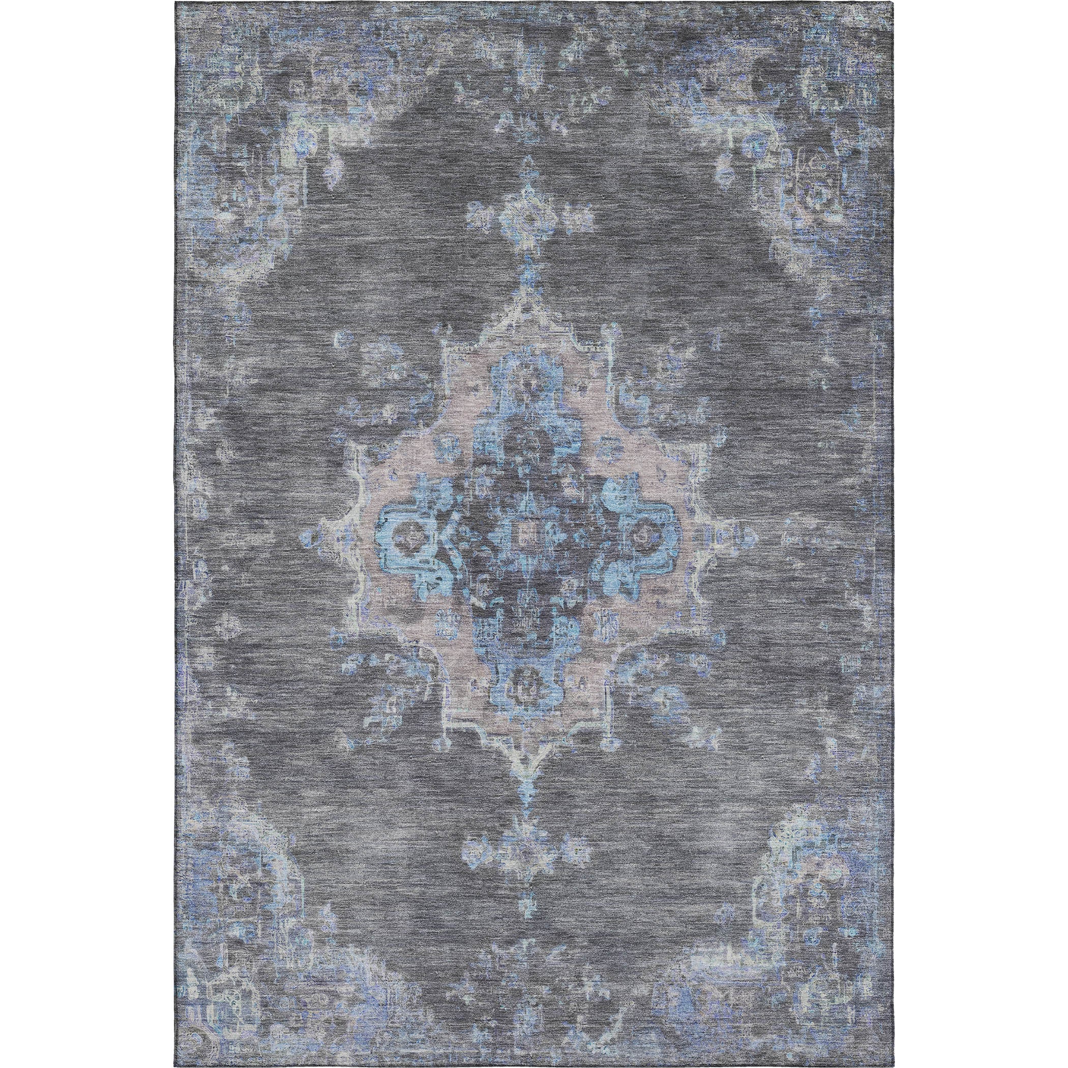 Kotor Machine Washable Traditional Graphite Gray Rug 3' x 5' #shape_Rectangle