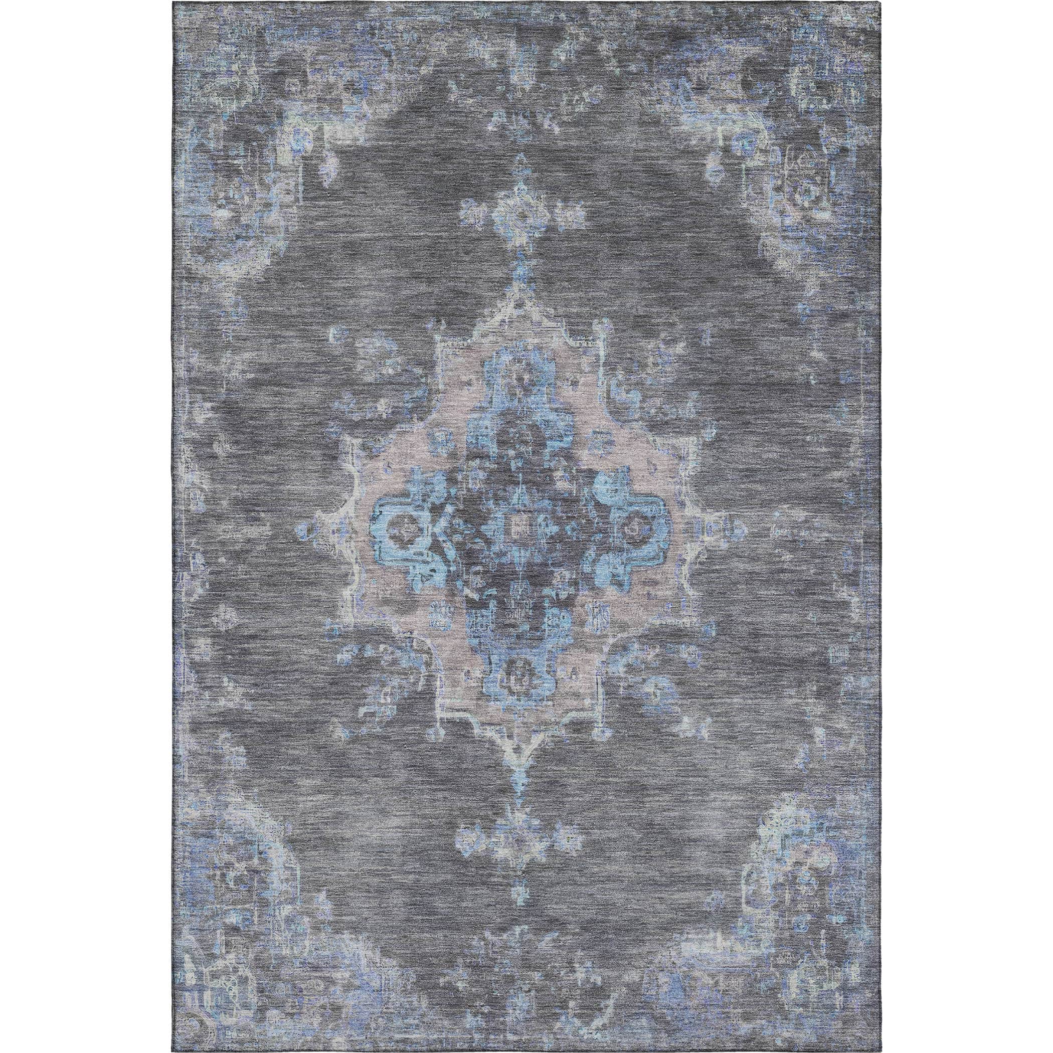 Kotor Machine Washable Traditional Graphite Gray Rug 3' x 5' #shape_Rectangle