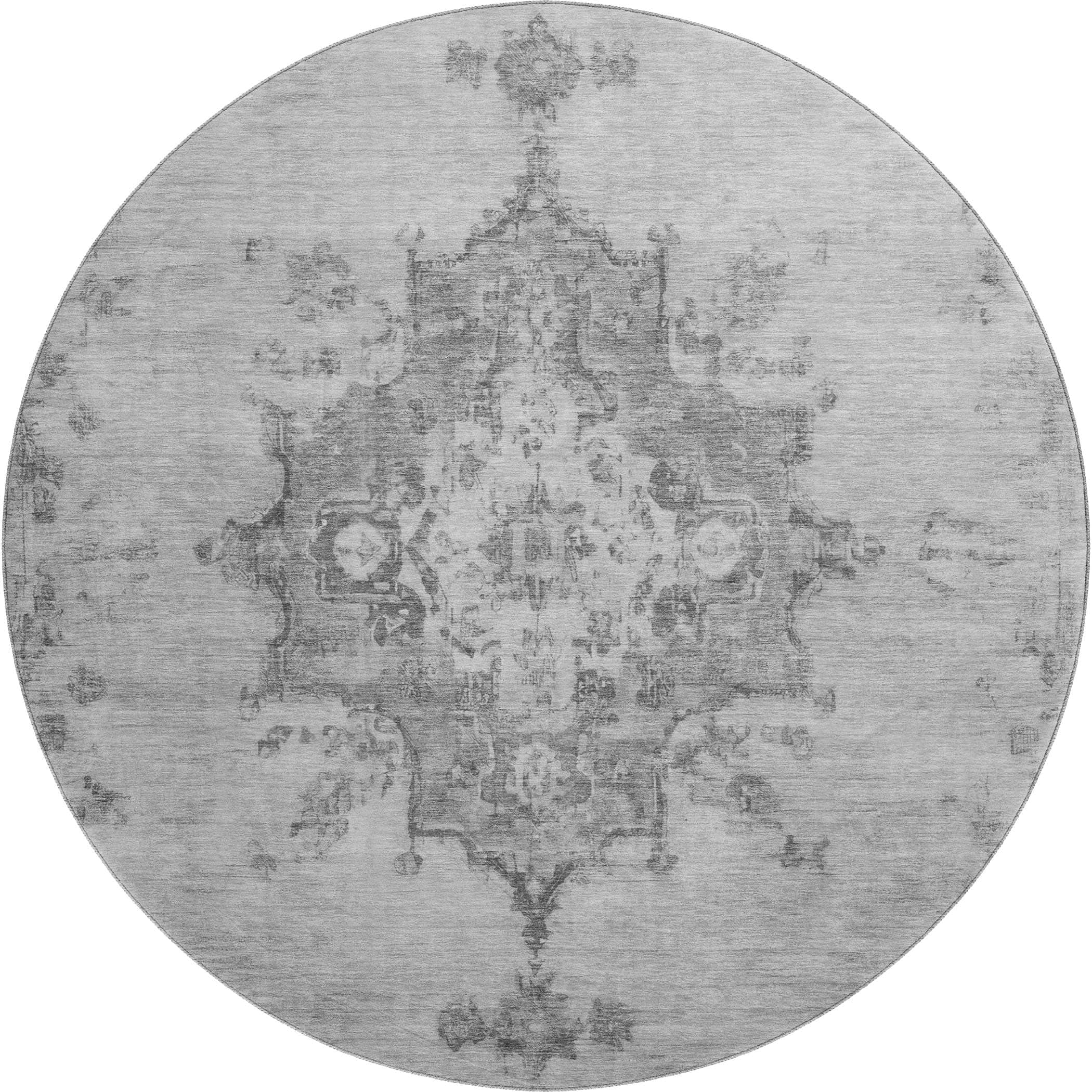 Kotor Machine Washable Traditional Gray Rug 8' x 8' #shape_Round