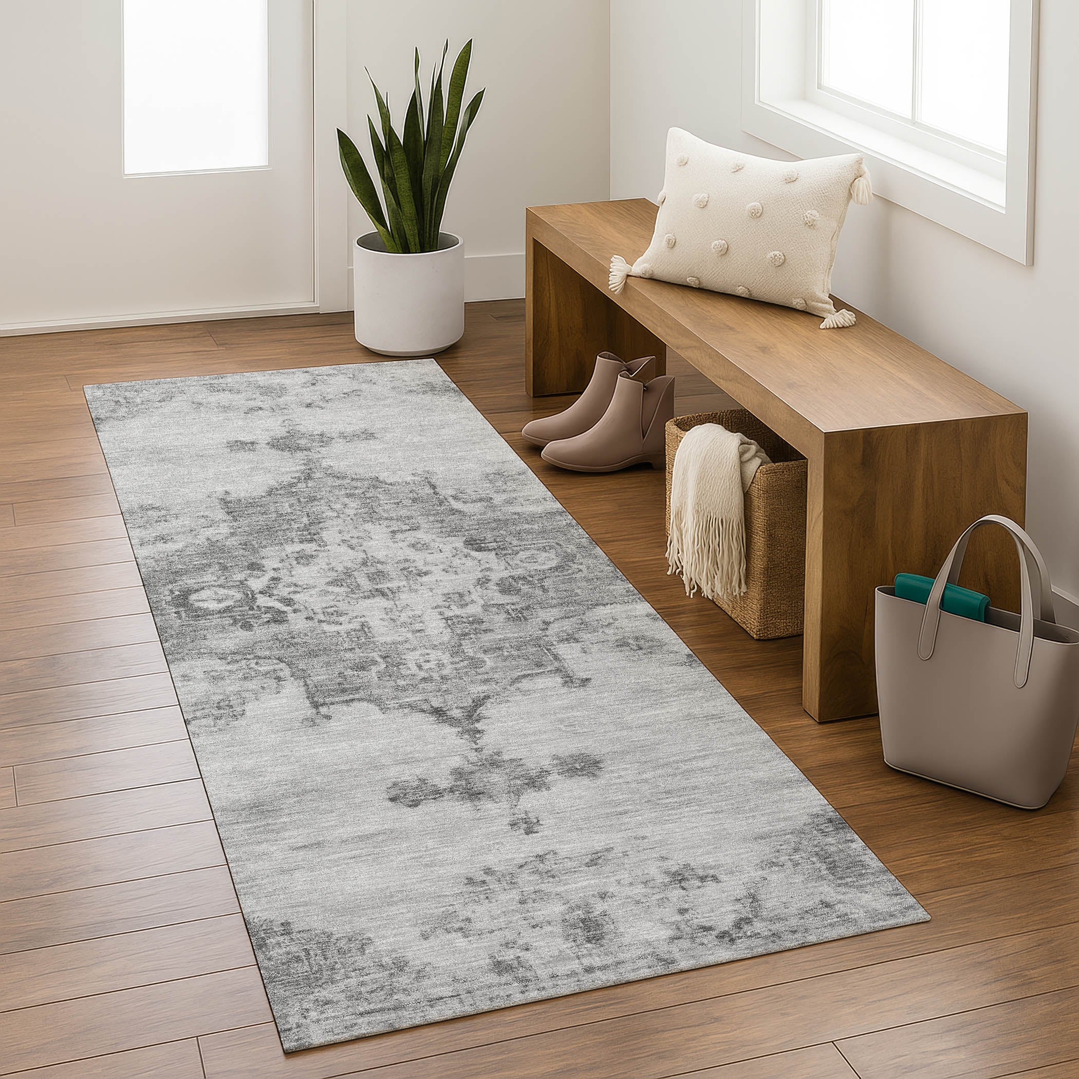 Kotor Machine Washable Traditional Gray Rug 2'3" x 7'6" #shape_Runner