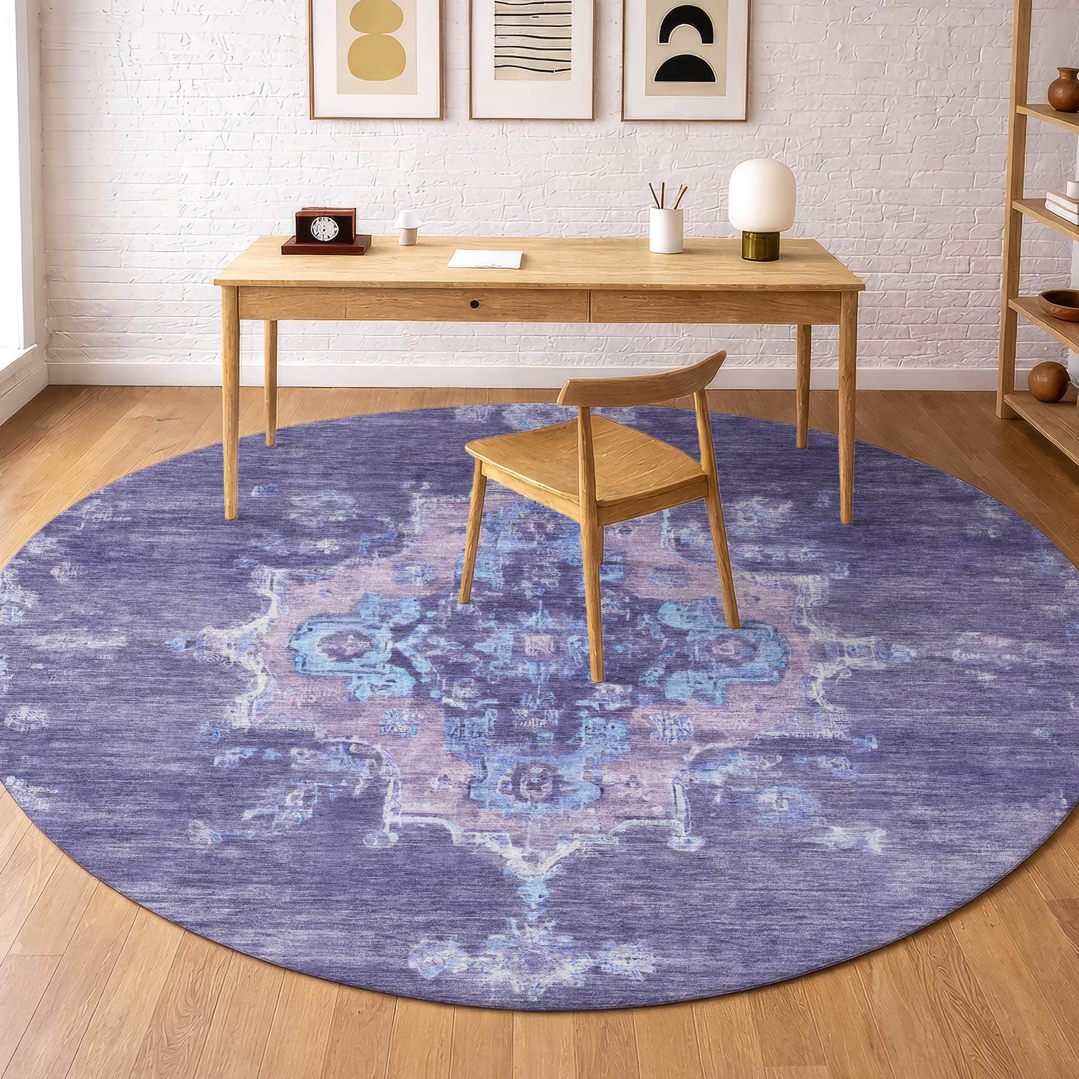 Kotor Machine Washable Traditional Purple Rug 8' x 8' #shape_Round