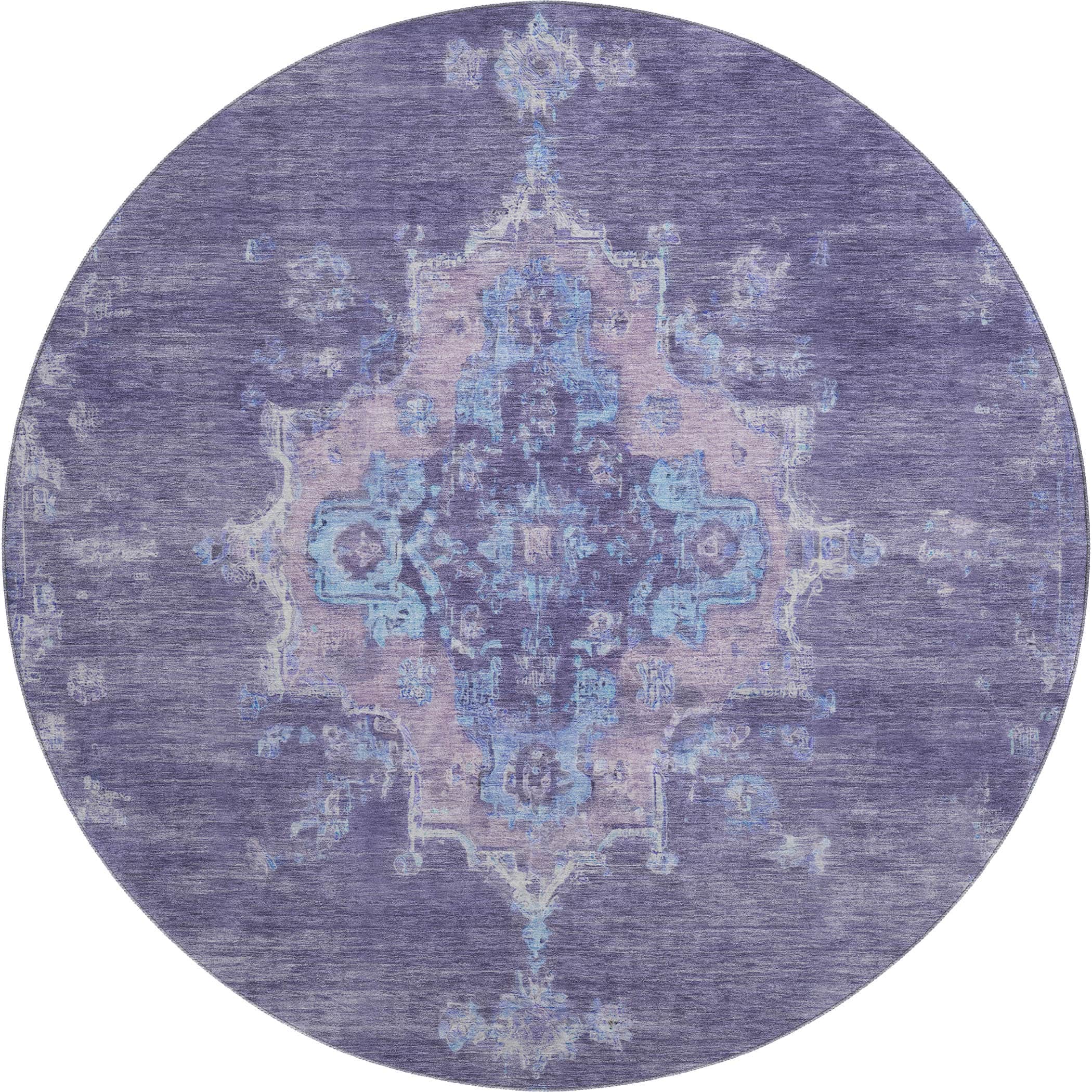 Kotor Machine Washable Traditional Purple Rug 8' x 8' #shape_Round