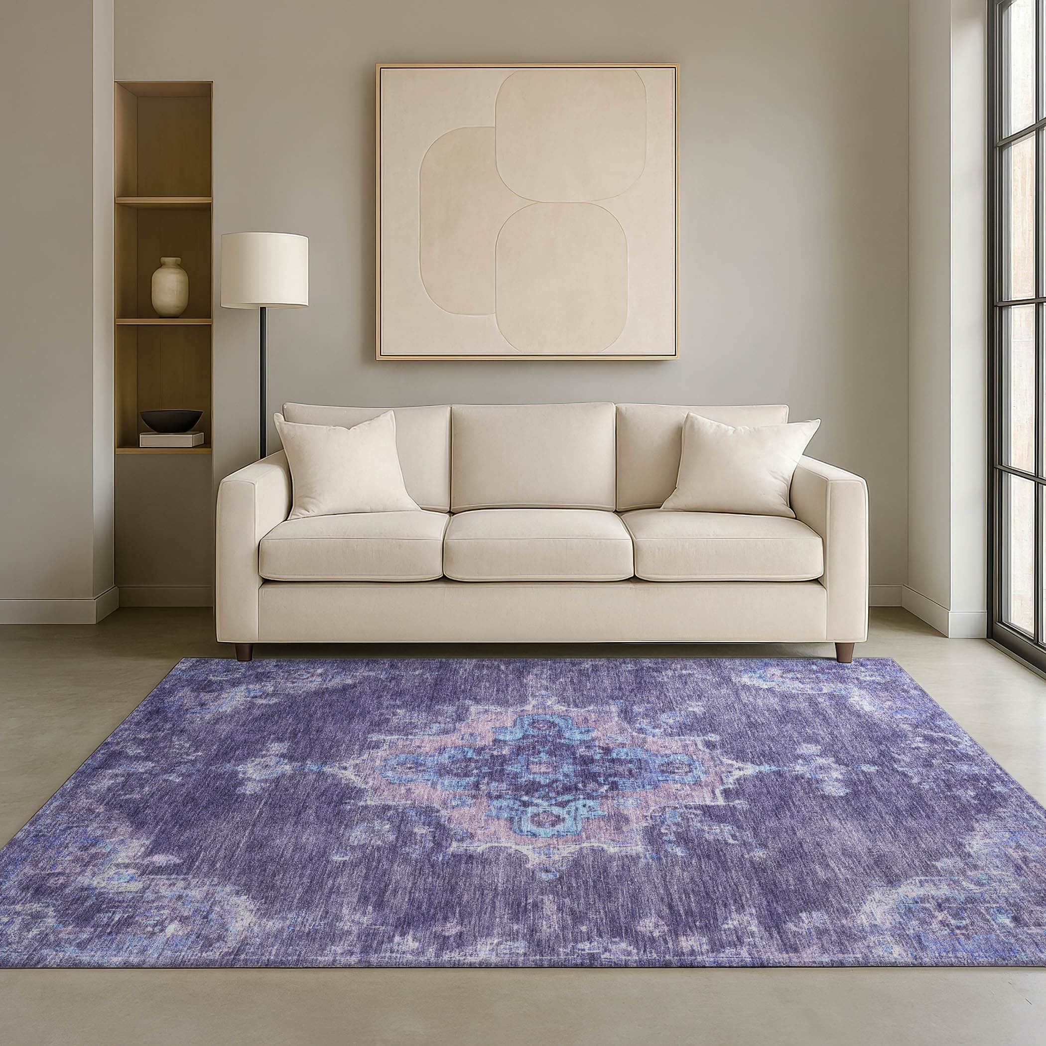 Kotor Machine Washable Traditional Purple Rug 3' x 5' #shape_Rectangle