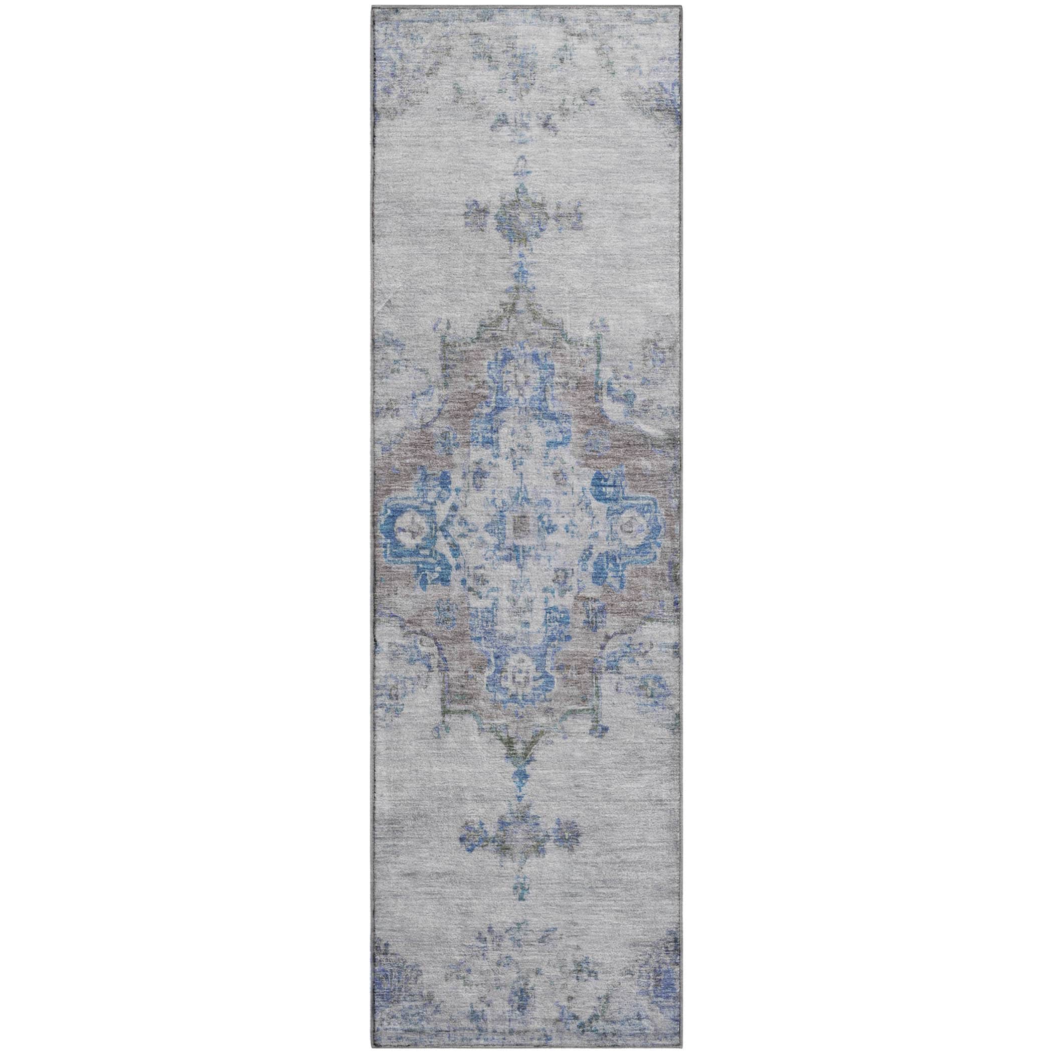Kotor Machine Washable Traditional Silver Gray Rug 2'3" x 7'6" #shape_Runner