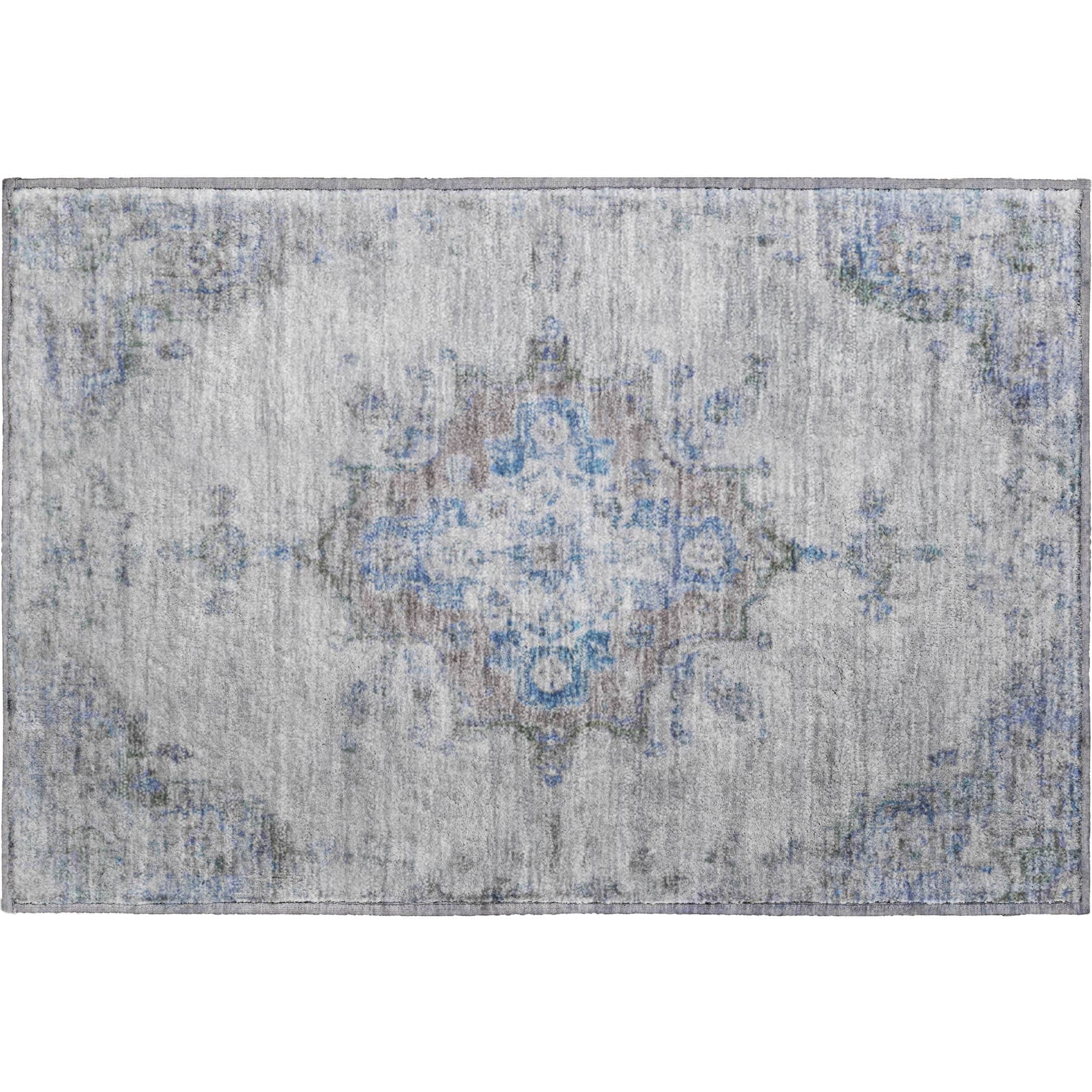 Kotor Machine Washable Traditional Silver Gray Rug 1'8" x 2'6" #shape_Rectangle