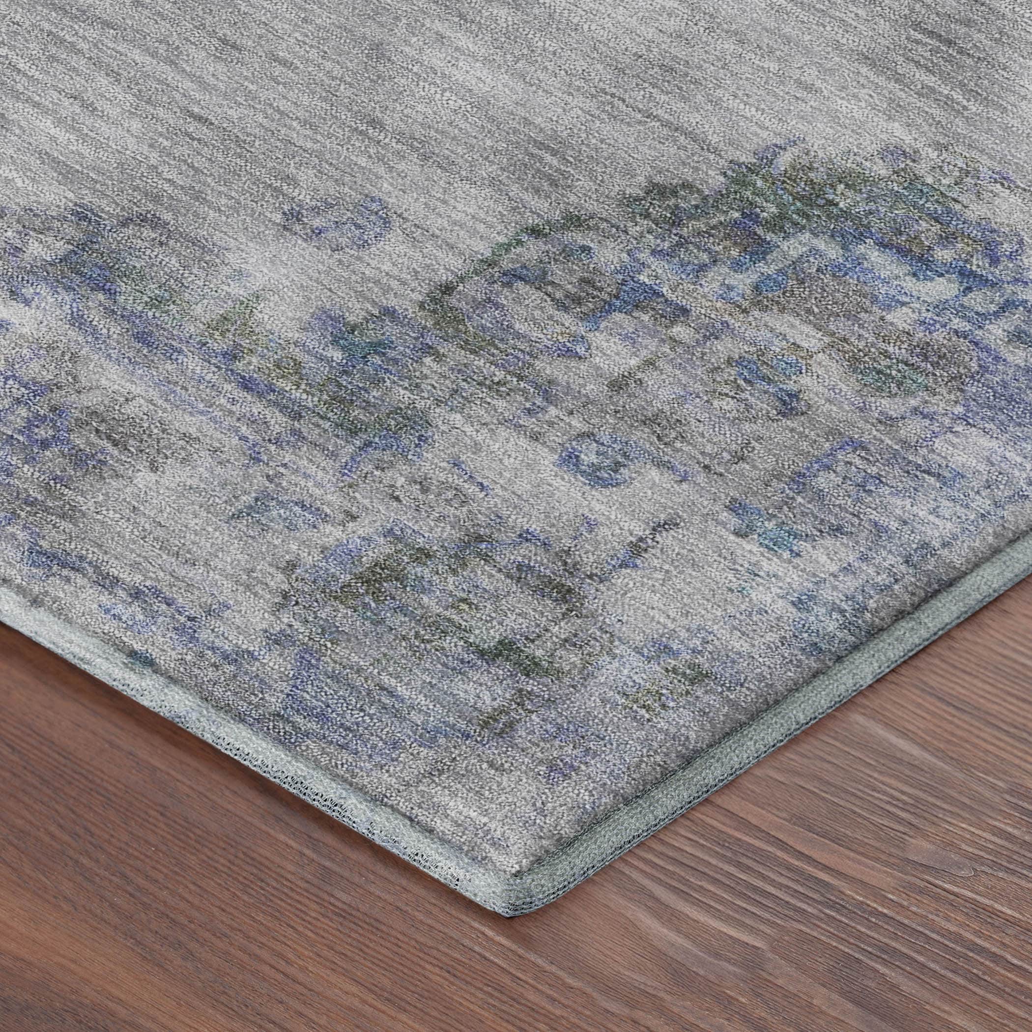 Kotor Machine Washable Traditional Silver Gray Rug 1'8" x 2'6" #shape_Rectangle