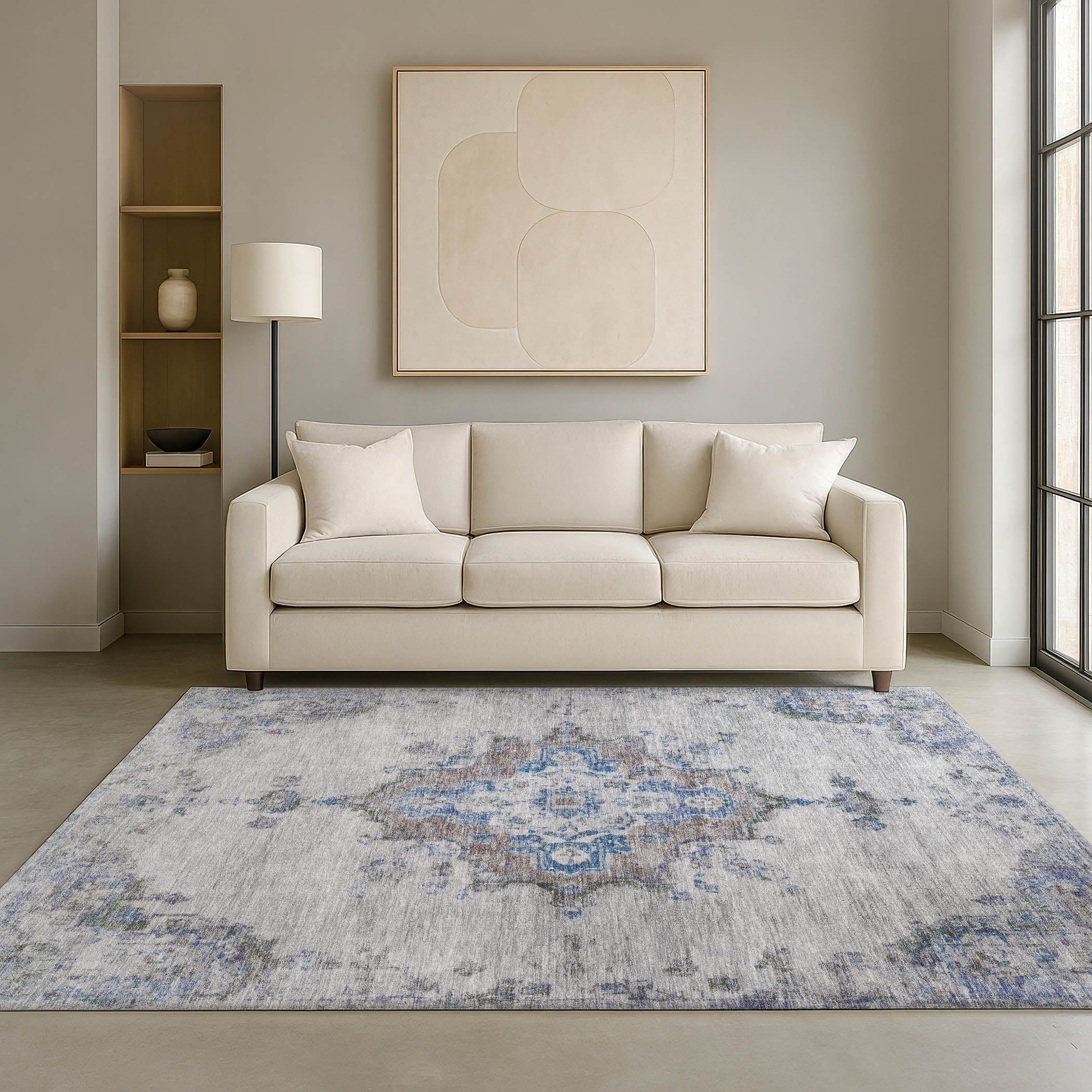 Kotor Machine Washable Traditional Silver Gray Rug 3' x 5' #shape_Rectangle