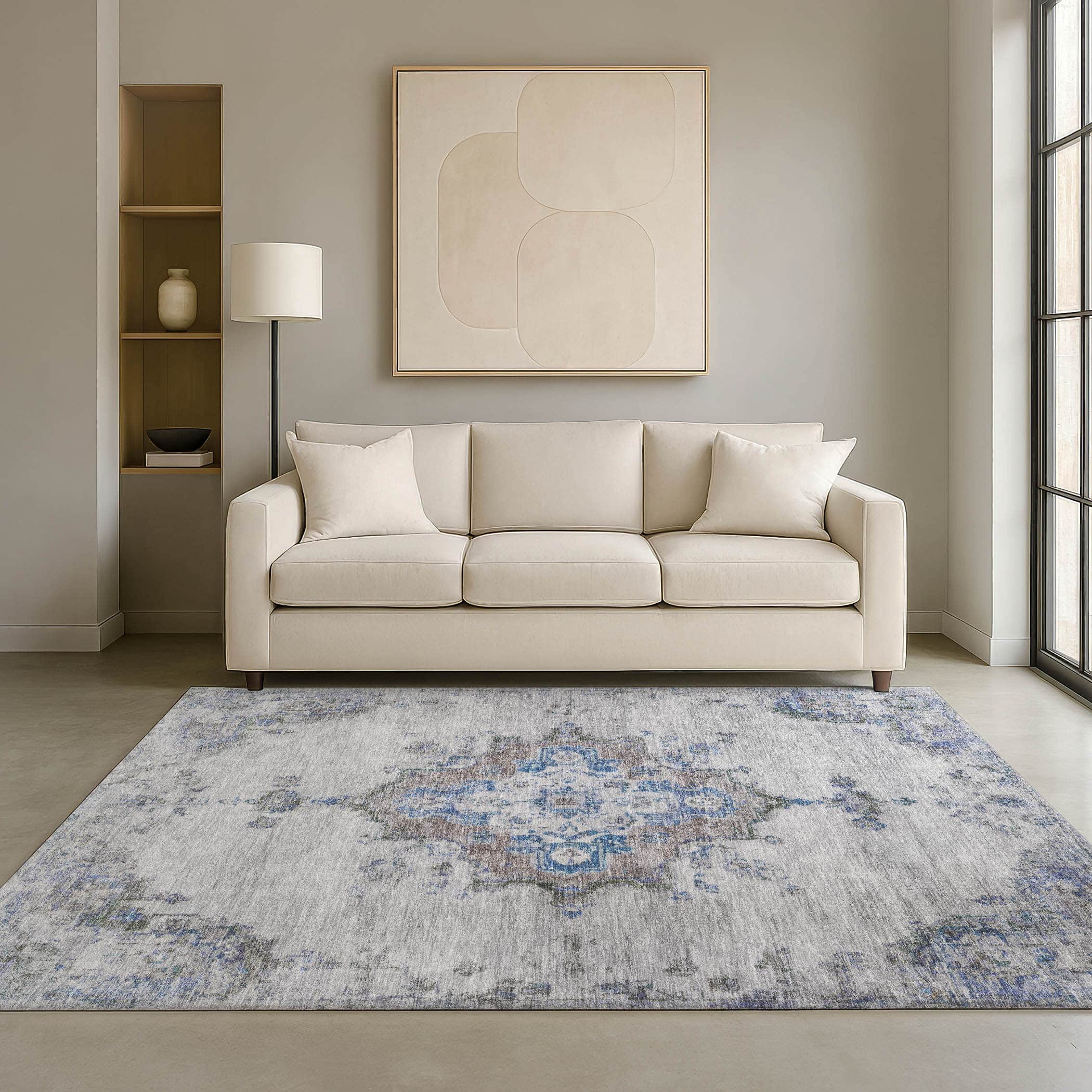 Kotor Machine Washable Traditional Silver Gray Rug 3' x 5' #shape_Rectangle