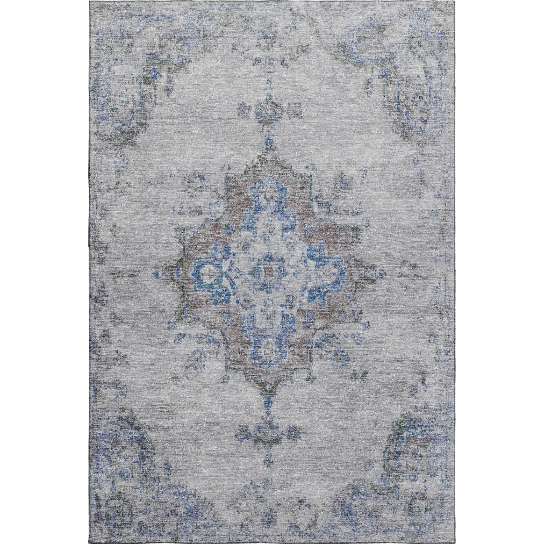 Kotor Machine Washable Traditional Silver Gray Rug 3' x 5' #shape_Rectangle