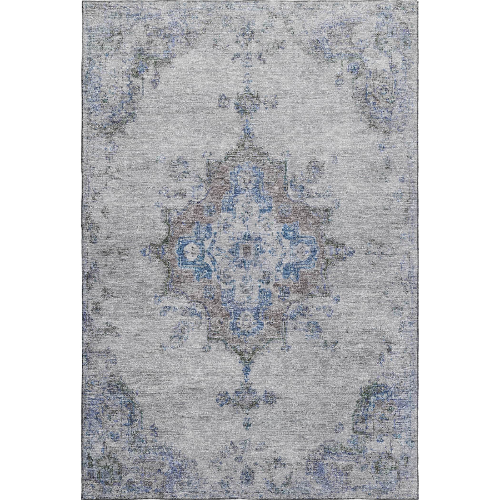 Kotor Machine Washable Traditional Silver Gray Rug 3' x 5' #shape_Rectangle