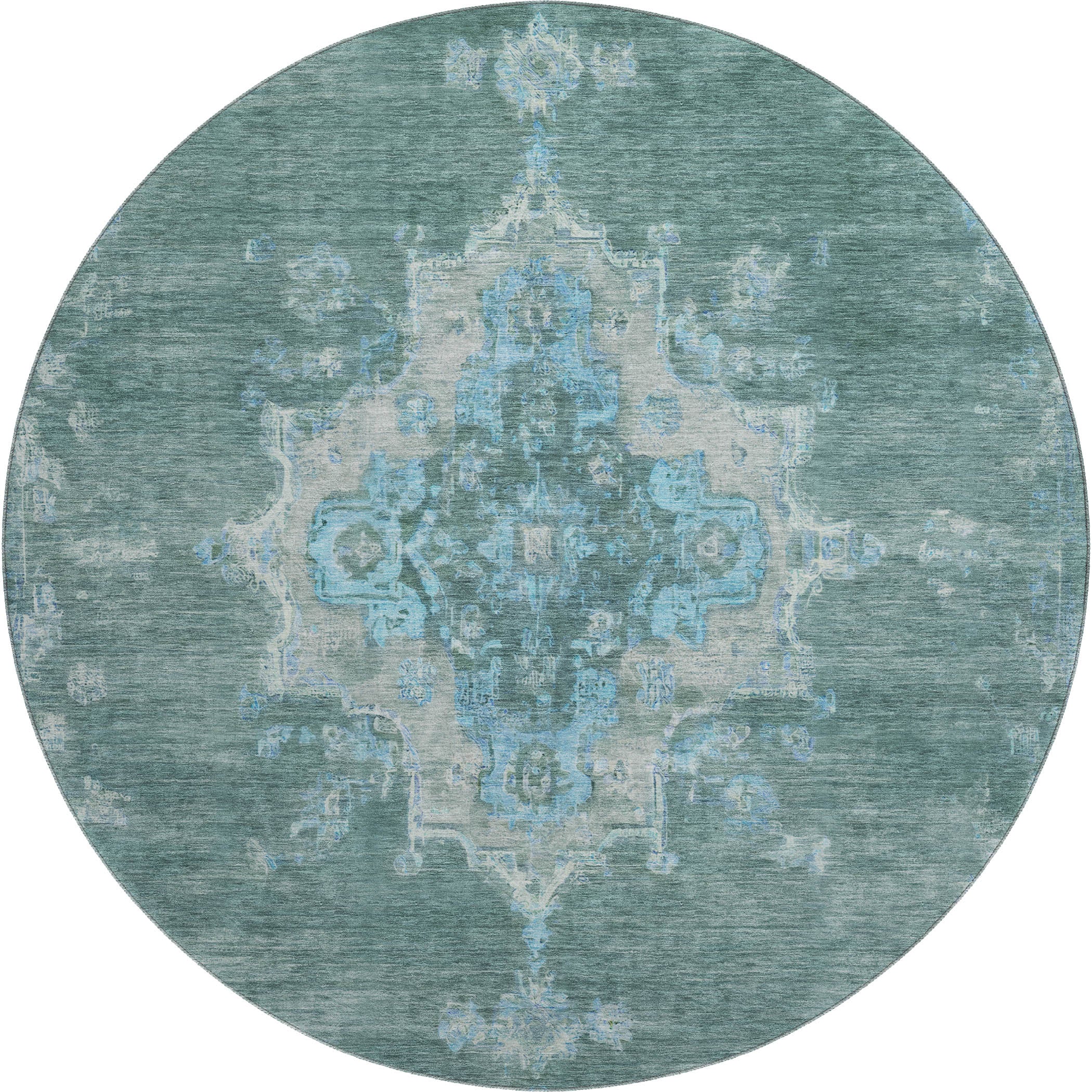 Kotor Machine Washable Traditional Teal Rug 8' x 8' #shape_Round