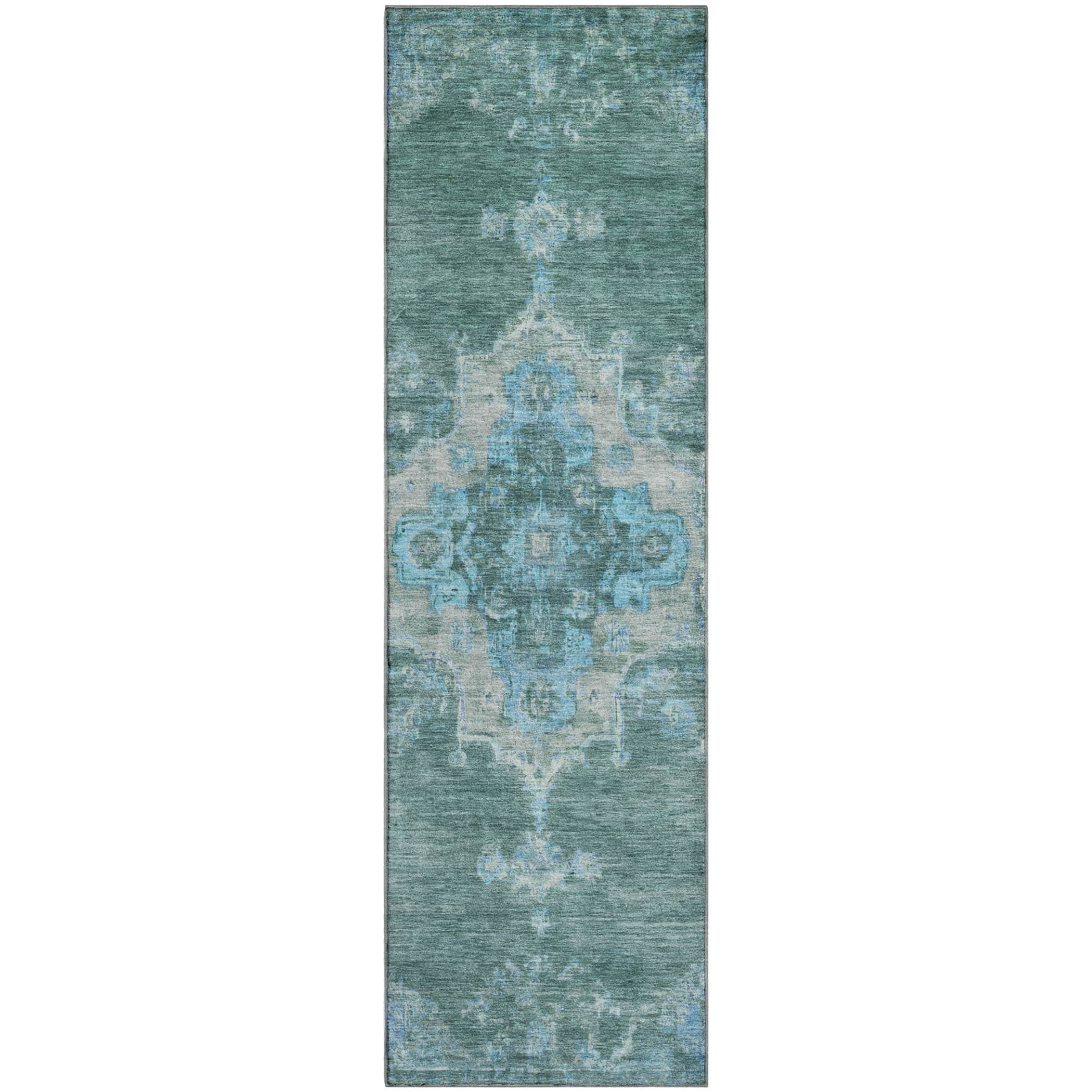 Kotor Machine Washable Traditional Teal Rug 2'3" x 7'6" #shape_Runner