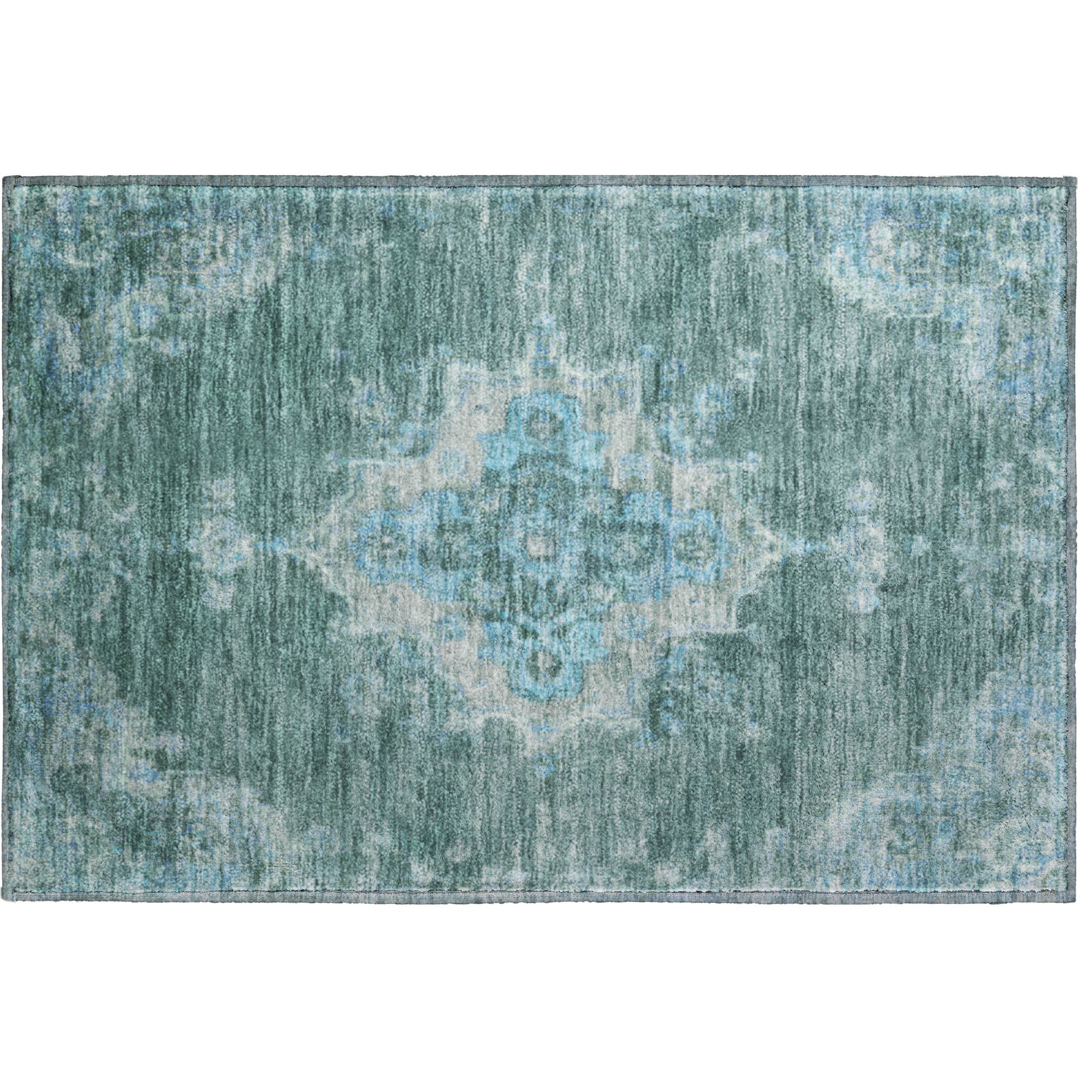 Kotor Machine Washable Traditional Teal Rug 1'8" x 2'6" #shape_Rectangle
