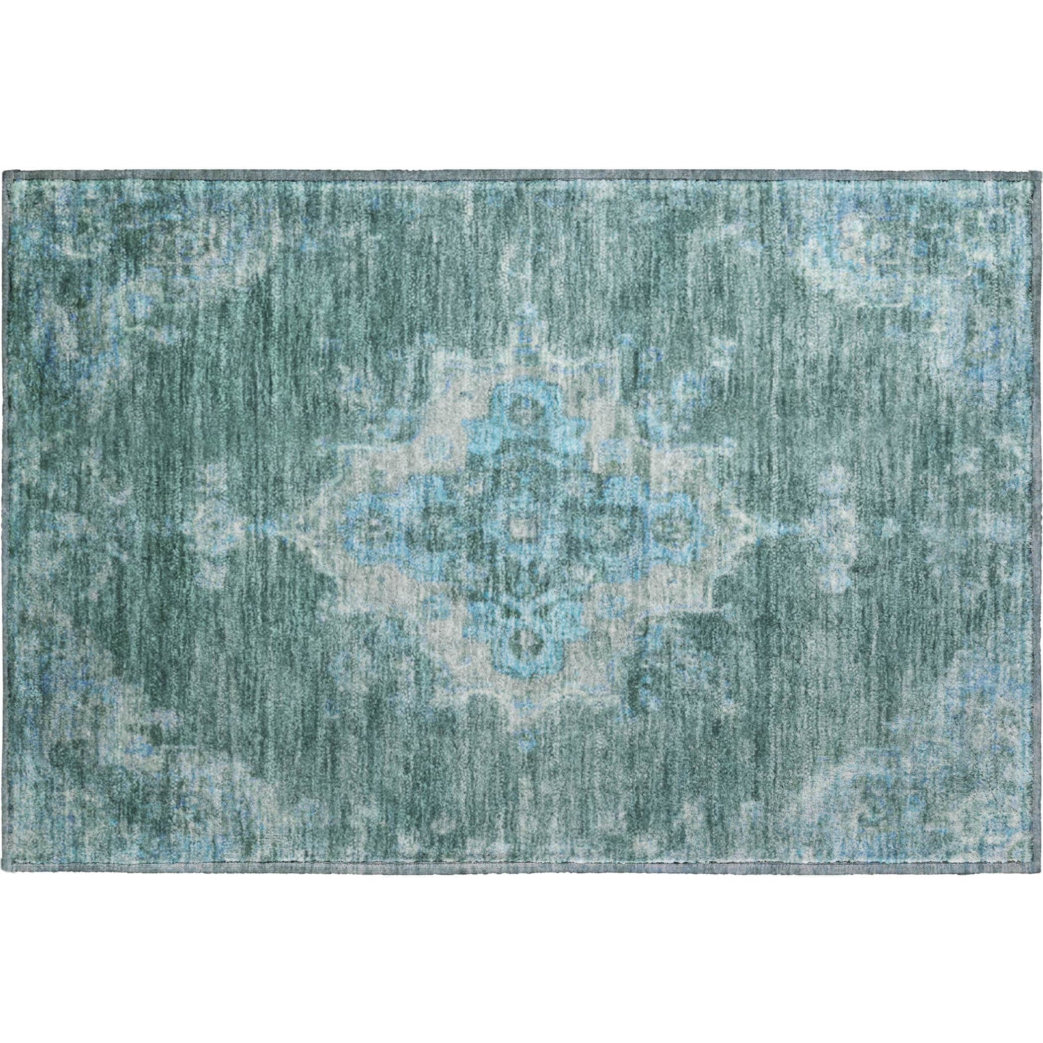 Kotor Machine Washable Traditional Teal Rug 1'8" x 2'6" #shape_Rectangle