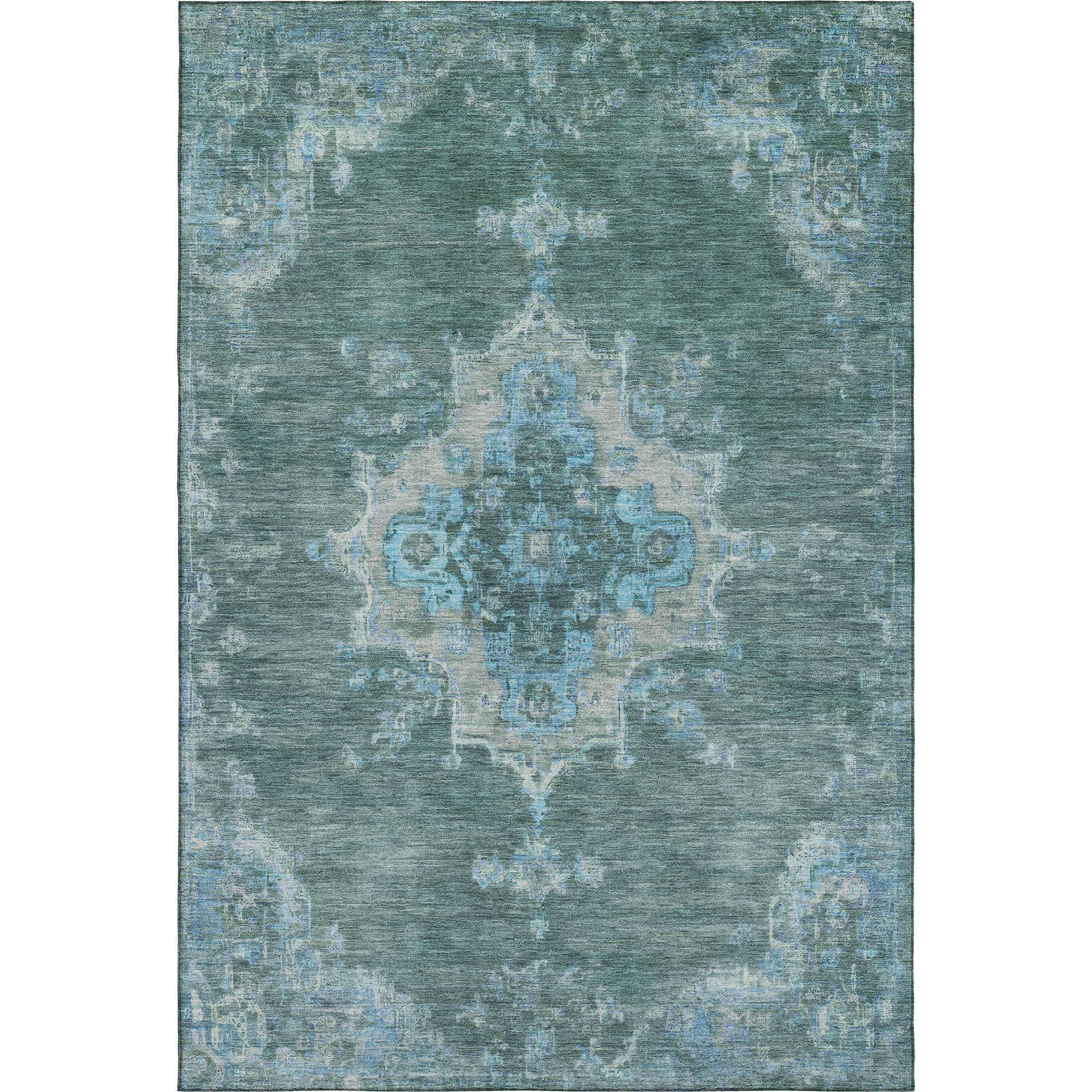 Kotor Machine Washable Traditional Teal Rug 3' x 5' #shape_Rectangle