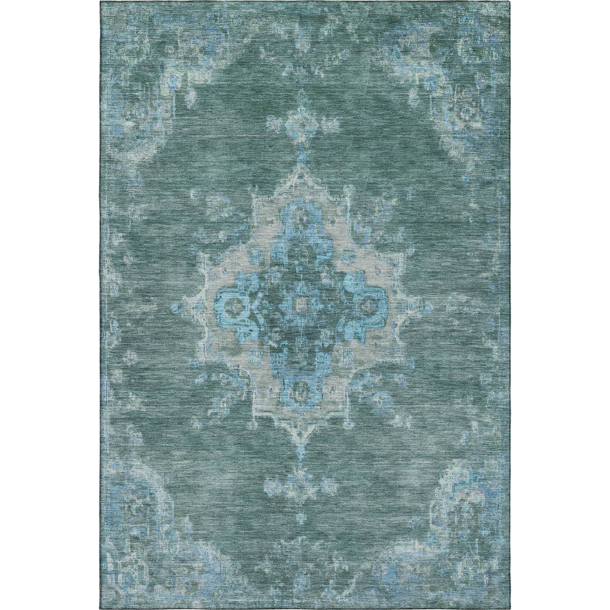 Kotor Machine Washable Traditional Teal Rug 3' x 5' #shape_Rectangle