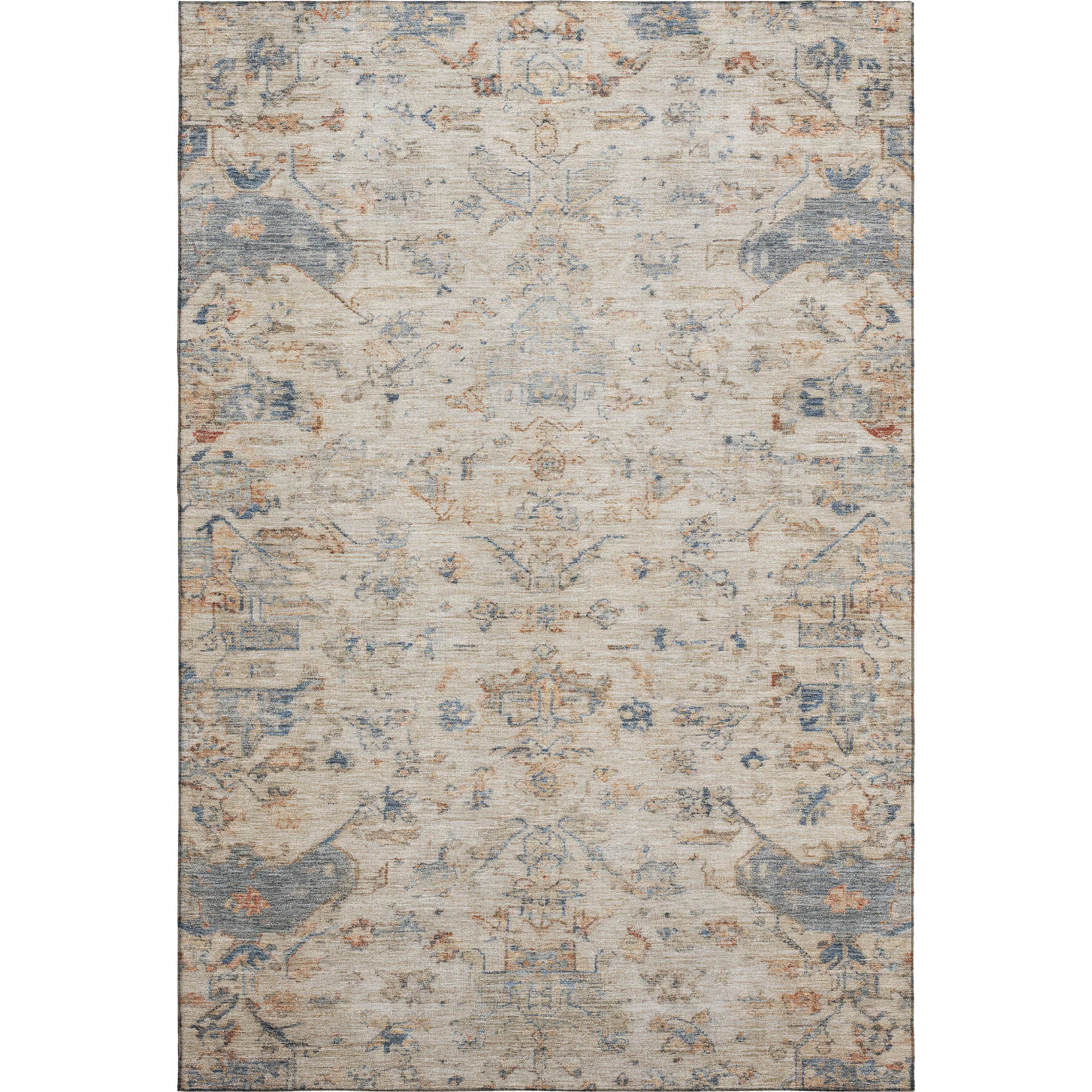 Oaxaca Machine Washable Traditional Beige Brown Rug 3' x 5' #shape_Rectangle