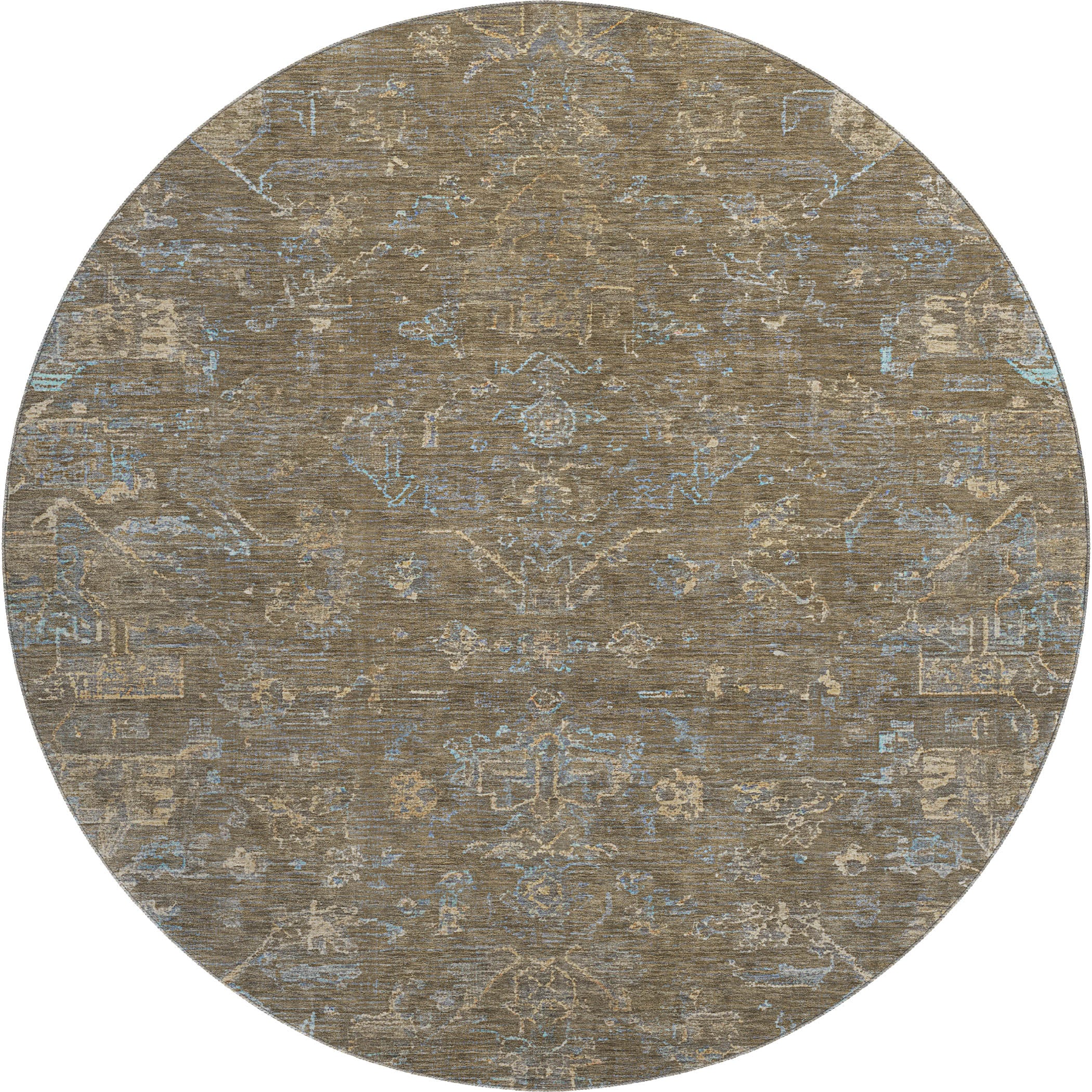 Oaxaca Machine Washable Traditional Brown Rug 8' x 8' #shape_Round
