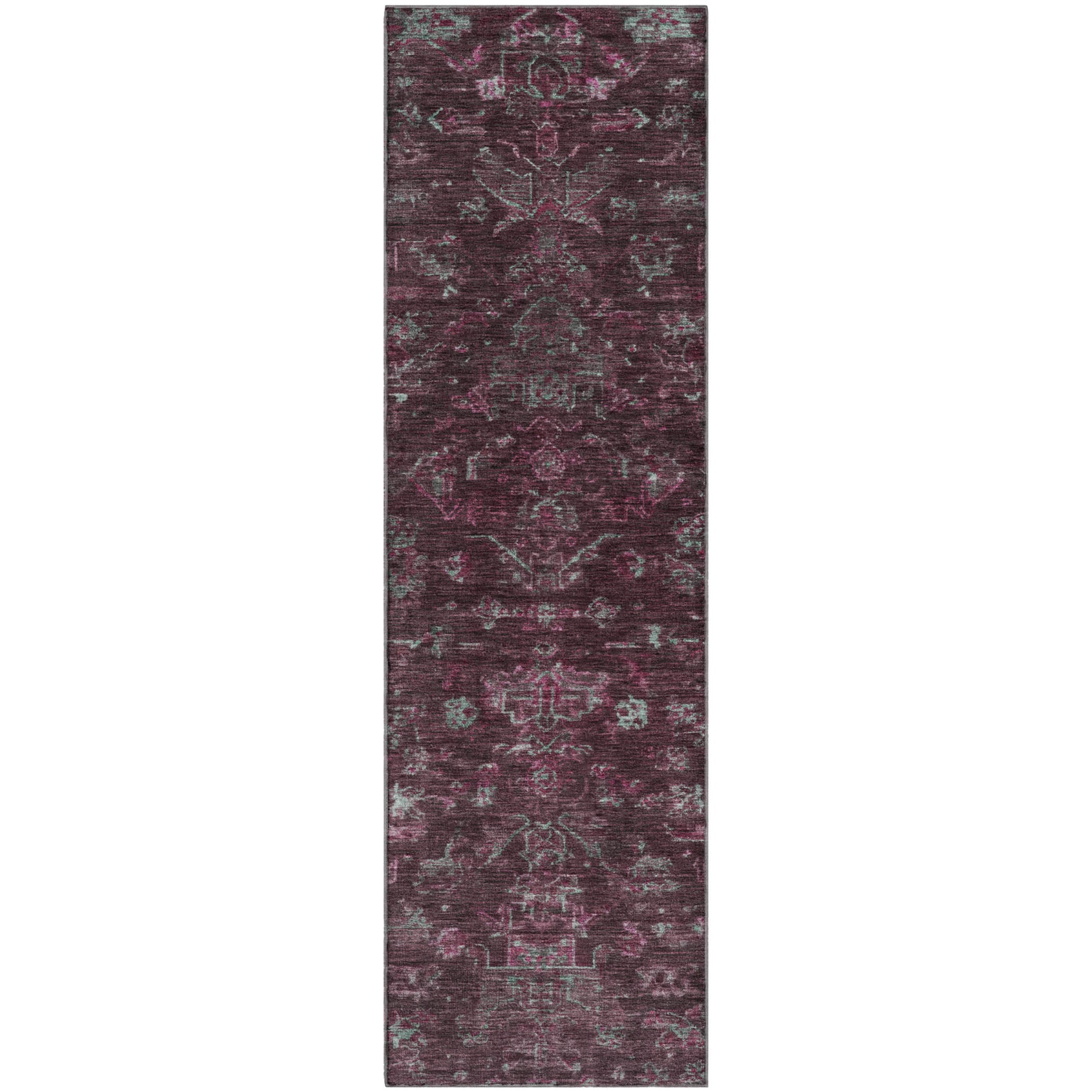 Oaxaca Machine Washable Traditional Burgundy Red Rug 2'3" x 7'6" #shape_Runner