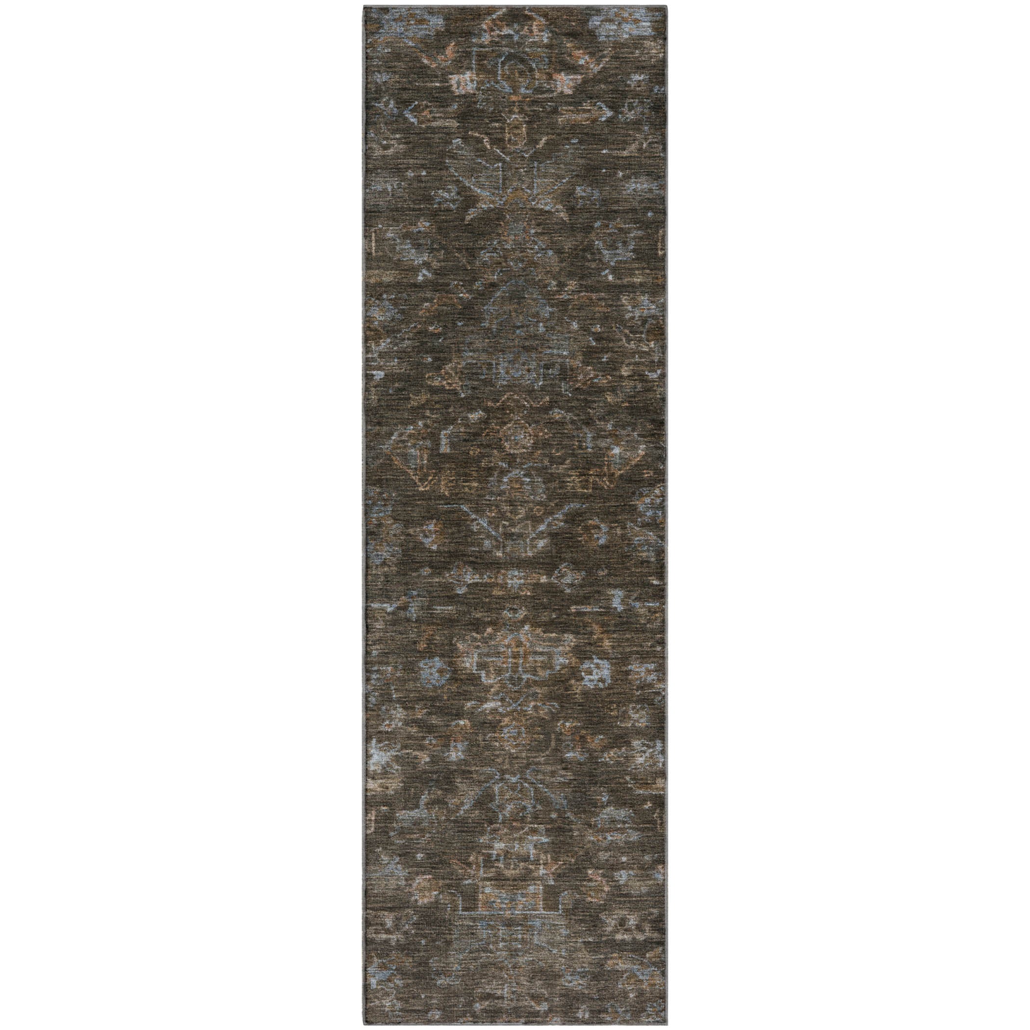Oaxaca Machine Washable Traditional Chocolate Brown Rug 2'3" x 7'6" #shape_Runner