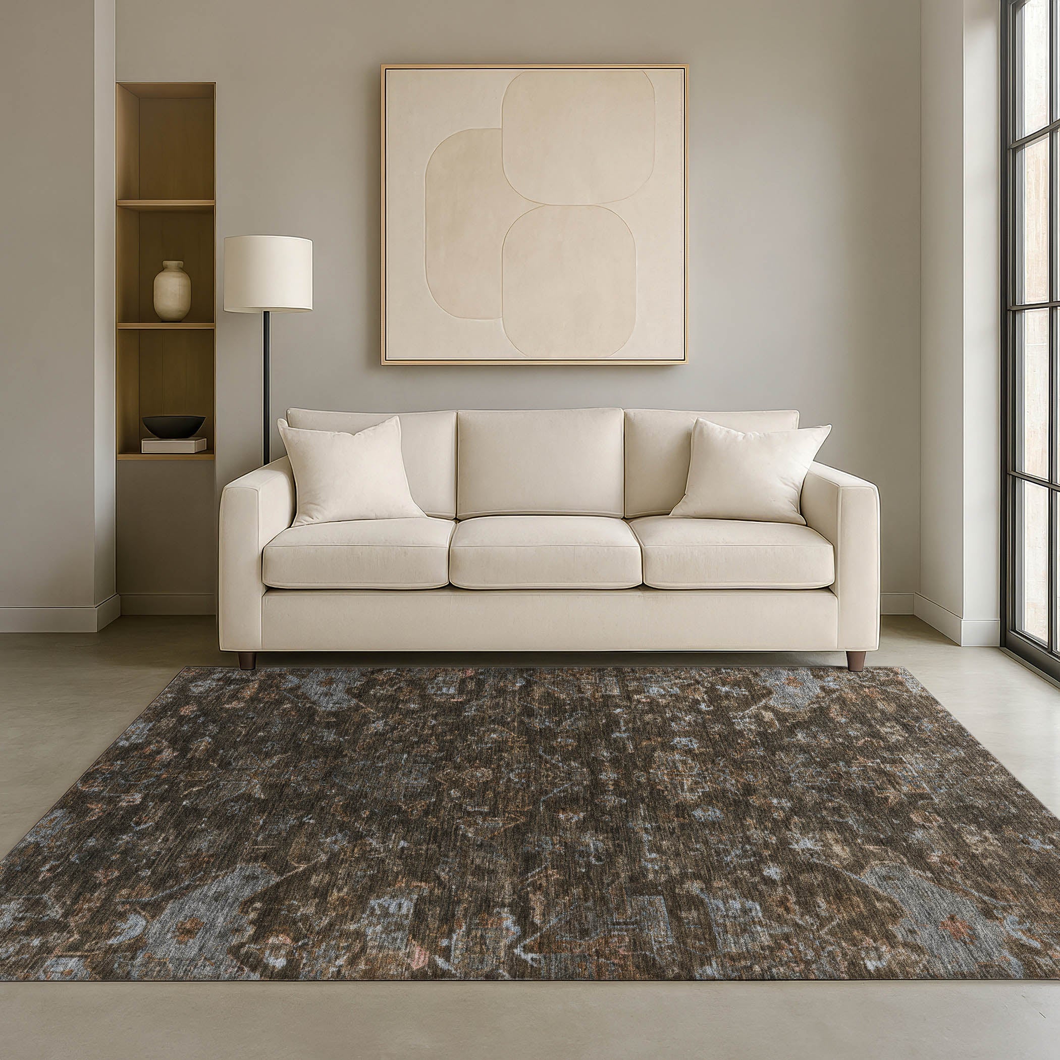 Oaxaca Machine Washable Traditional Chocolate Brown Rug 3' x 5' #shape_Rectangle