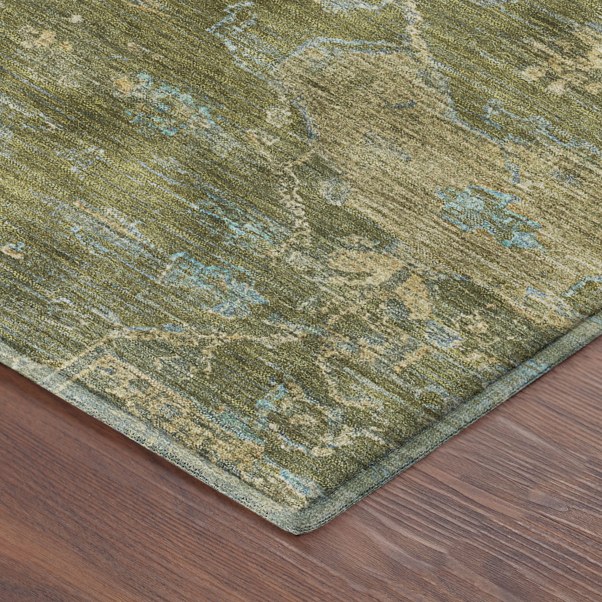 Oaxaca Machine Washable Traditional Fern Green Rug 1'8" x 2'6" #shape_Rectangle