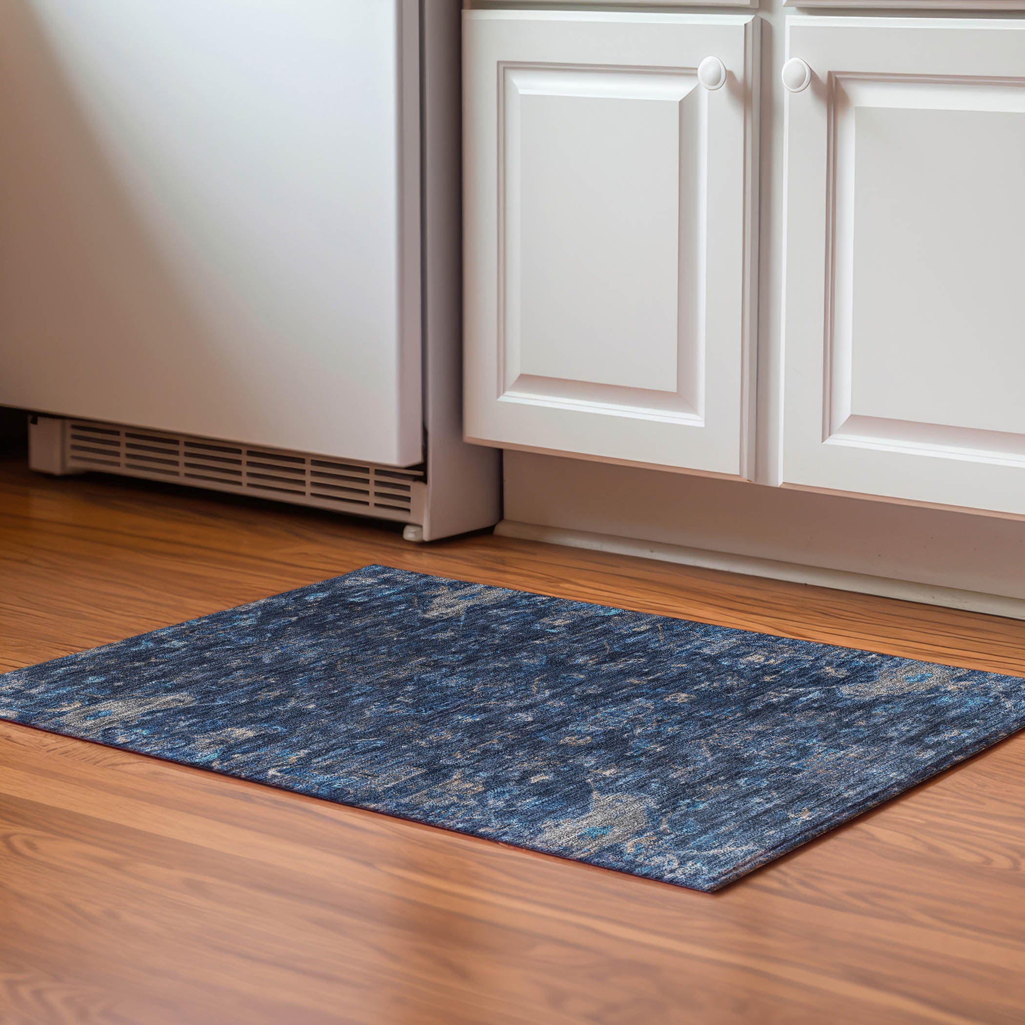 Oaxaca Machine Washable Traditional Navy Blue Rug 1'8" x 2'6" #shape_Rectangle