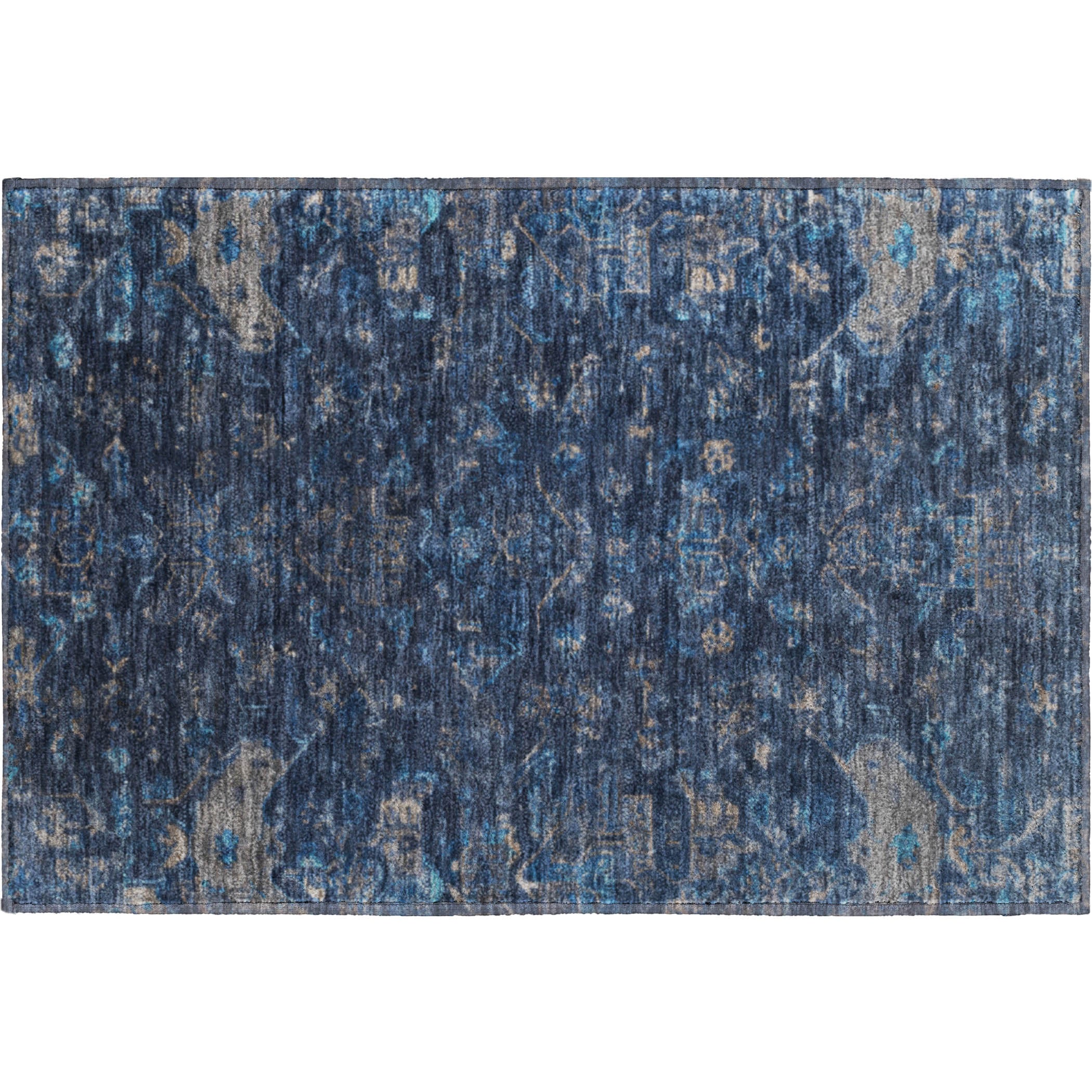 Oaxaca Machine Washable Traditional Navy Blue Rug 1'8" x 2'6" #shape_Rectangle