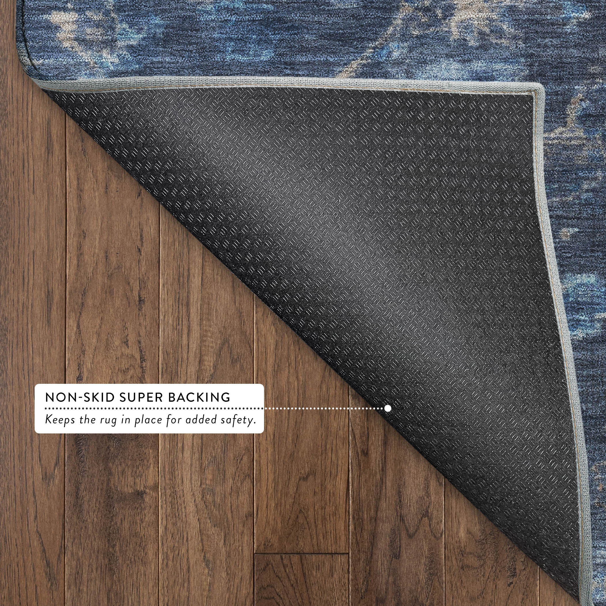 Oaxaca Machine Washable Traditional Navy Blue Rug 1'8" x 2'6" #shape_Rectangle