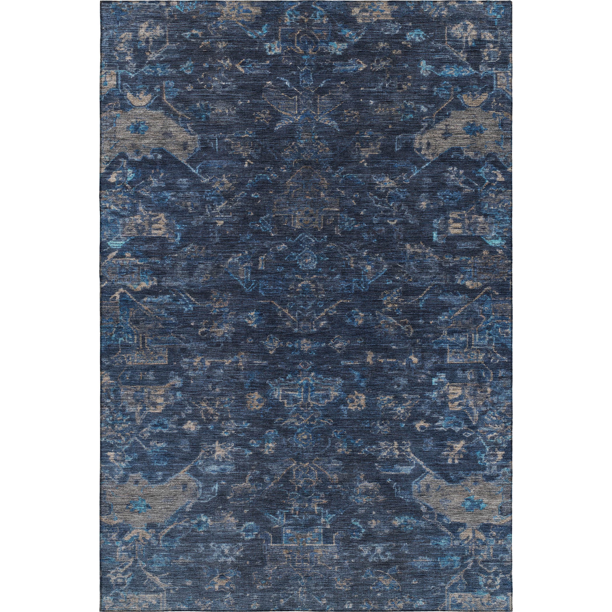 Oaxaca Machine Washable Traditional Navy Blue Rug 3' x 5' #shape_Rectangle