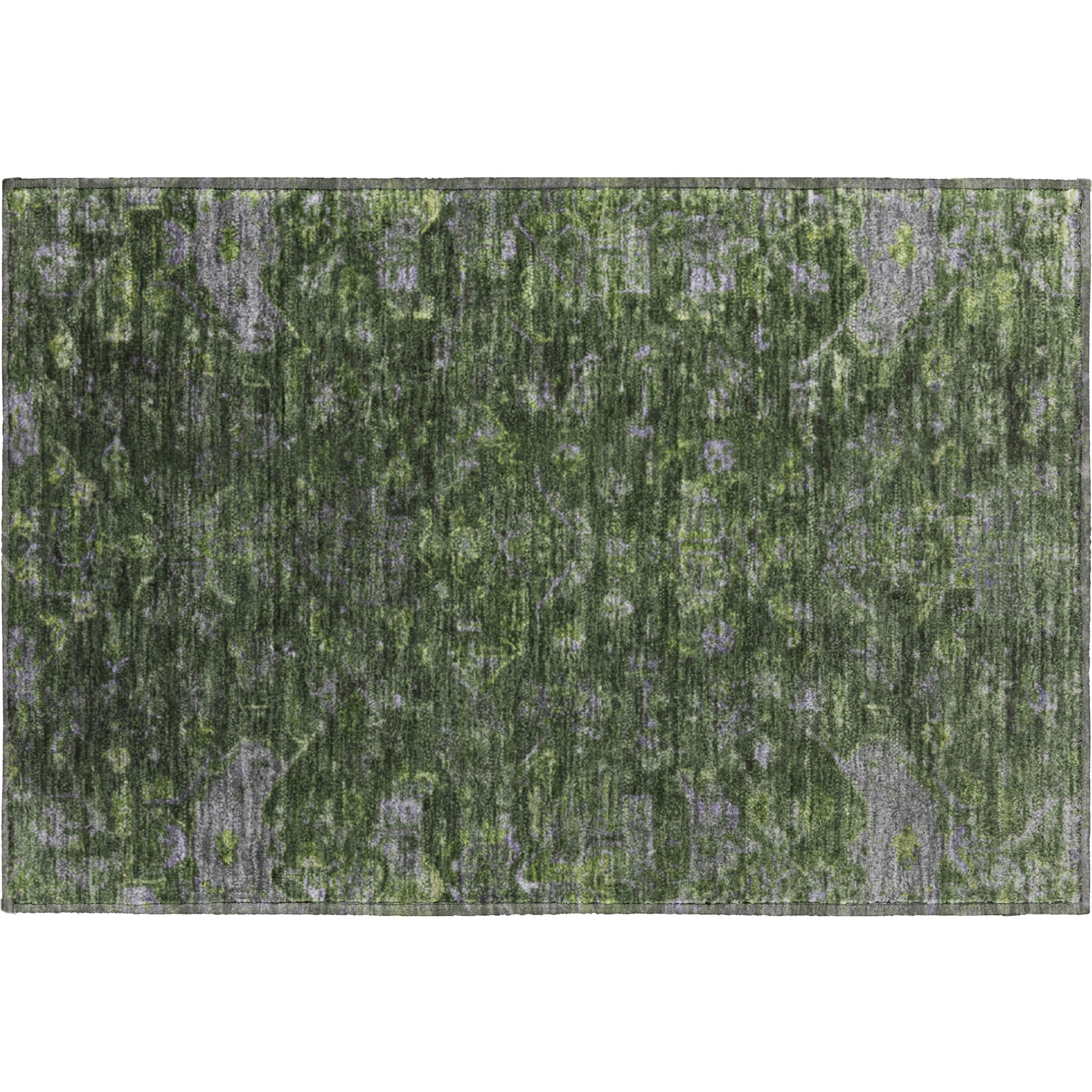 Oaxaca Machine Washable Traditional Olive Green Rug 1'8" x 2'6" #shape_Rectangle