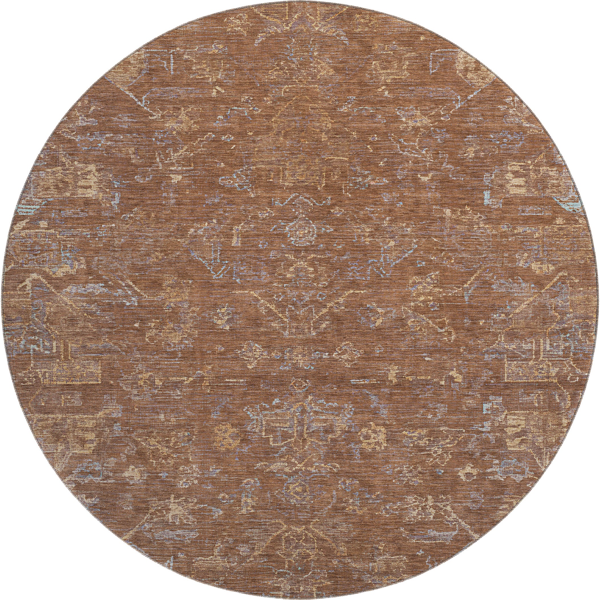 Oaxaca Machine Washable Traditional Paprika Orange Rug 8' x 8' #shape_Round