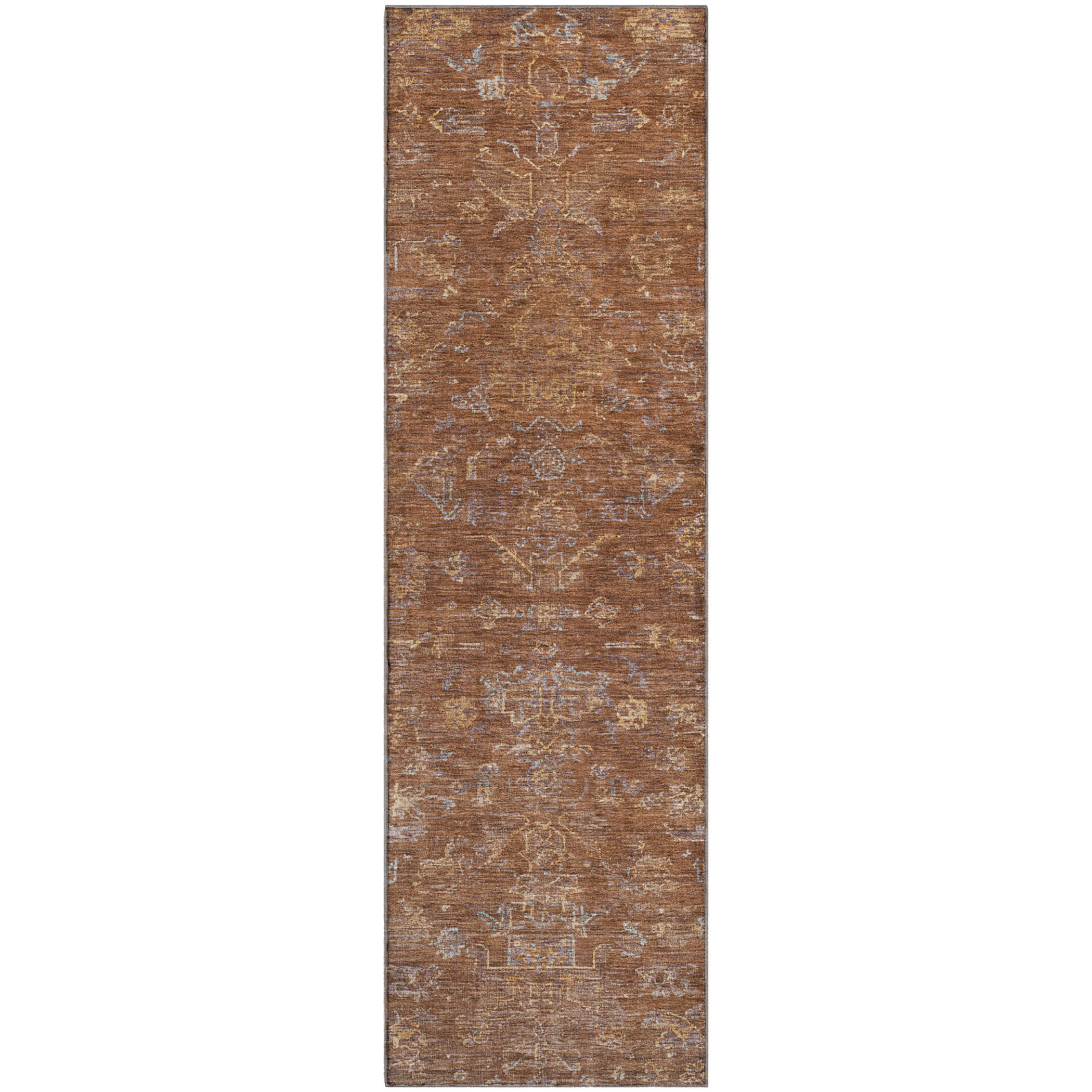 Oaxaca Machine Washable Traditional Paprika Orange Rug 2'3" x 7'6" #shape_Runner