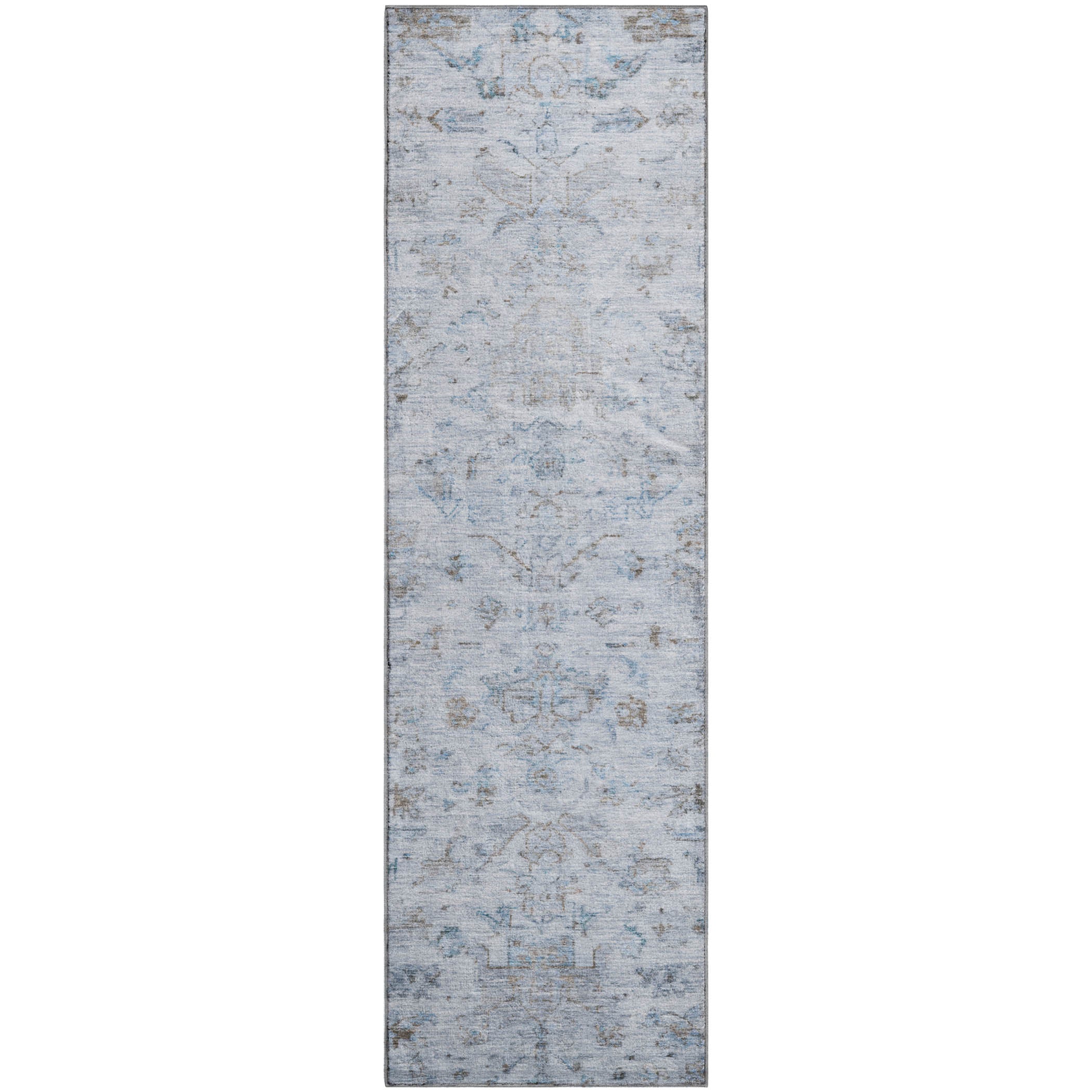 Oaxaca Machine Washable Traditional Sky Blue Rug 2'3" x 7'6" #shape_Runner