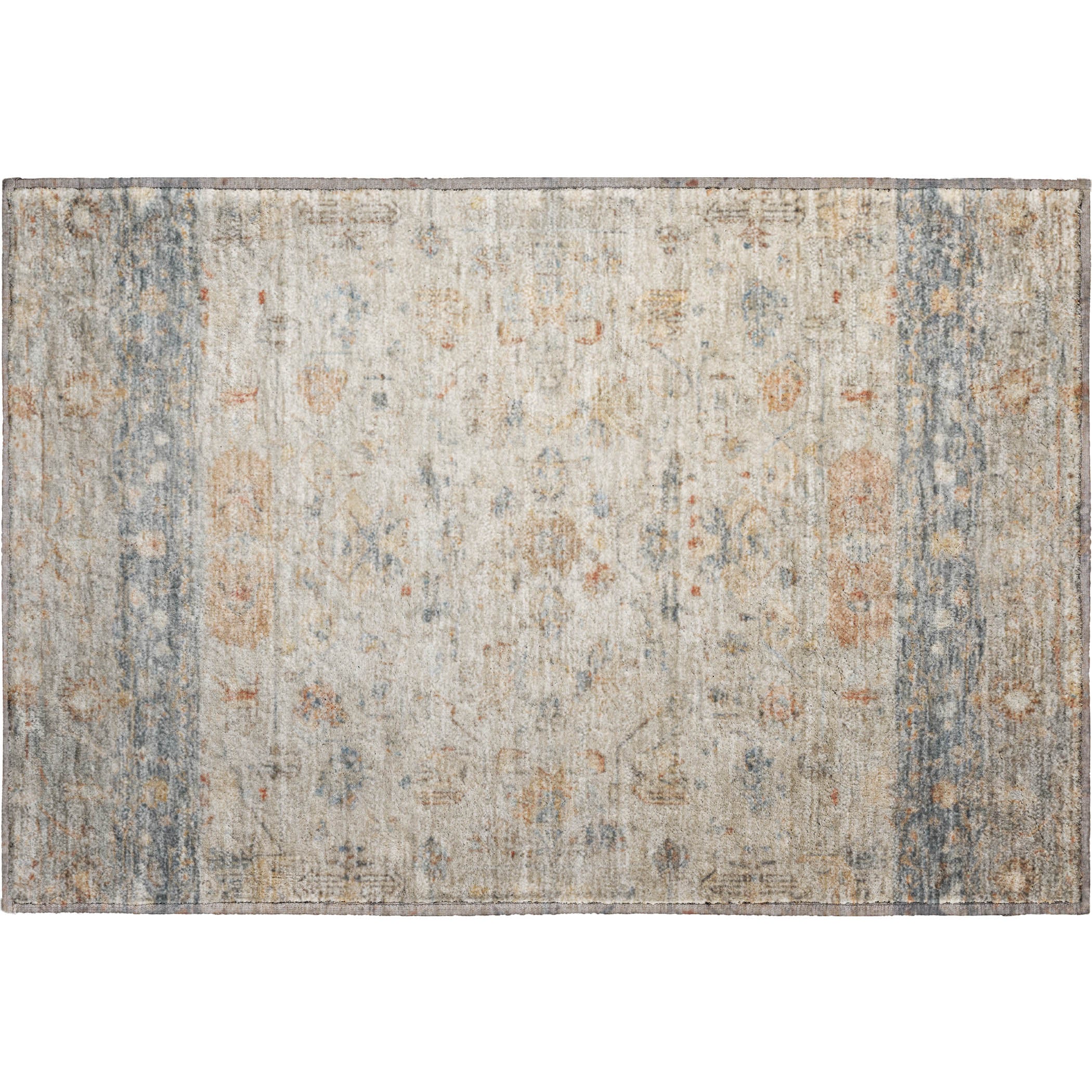Florence Machine Washable Traditional Beige Brown Rug 1'8" x 2'6" #shape_Rectangle