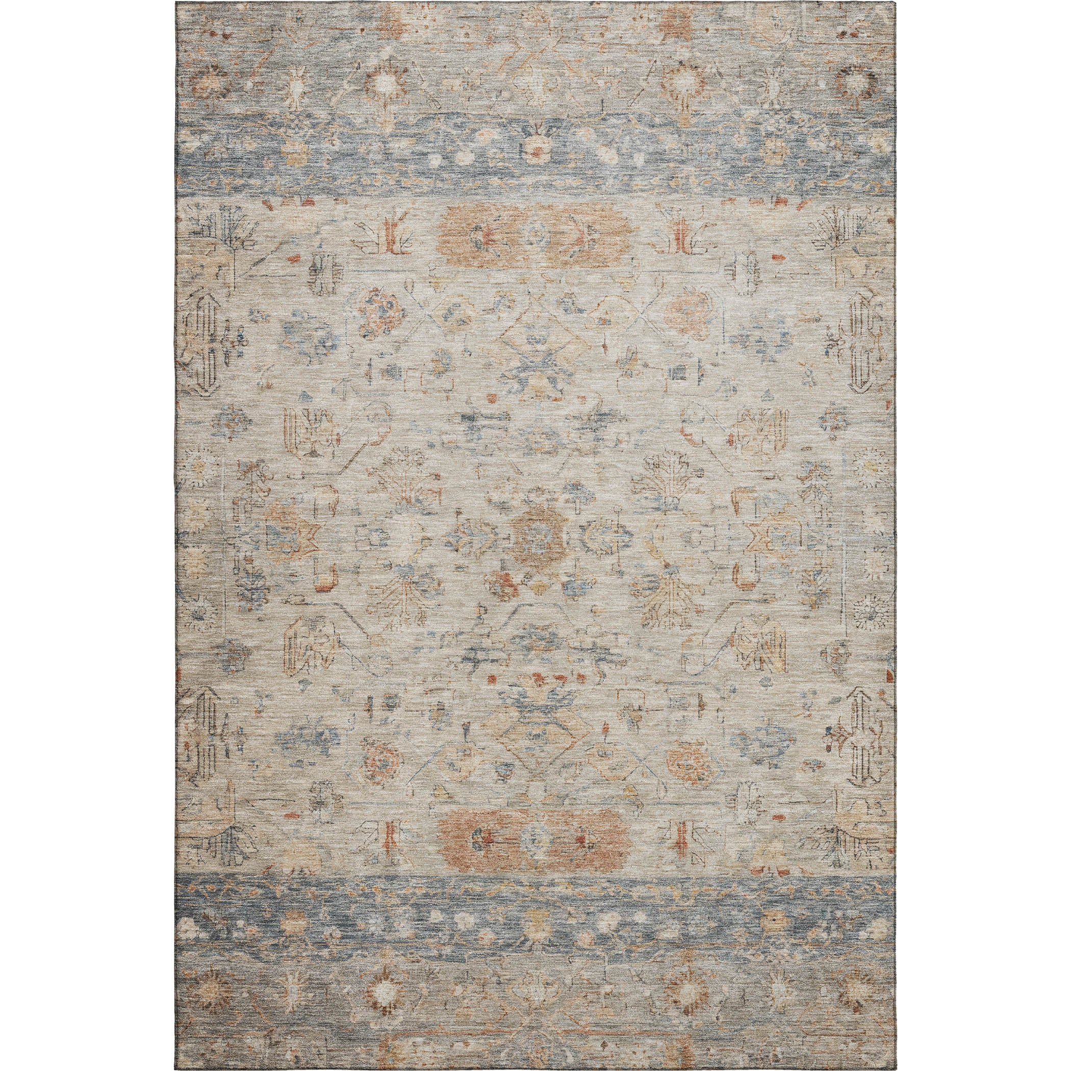 Florence Machine Washable Traditional Beige Brown Rug 3' x 5' #shape_Rectangle