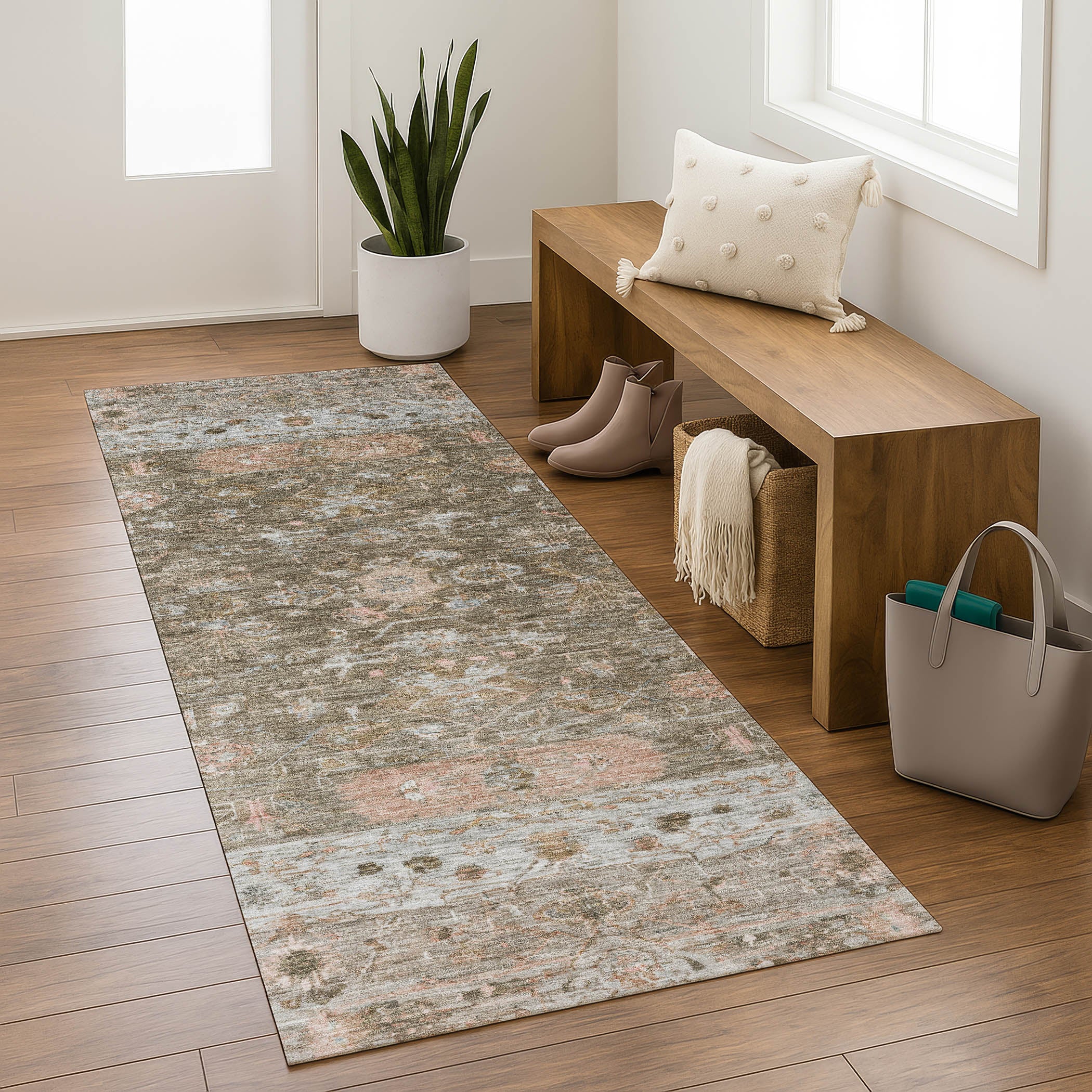 Florence Machine Washable Traditional Brown Rug 2'3" x 7'6" #shape_Runner